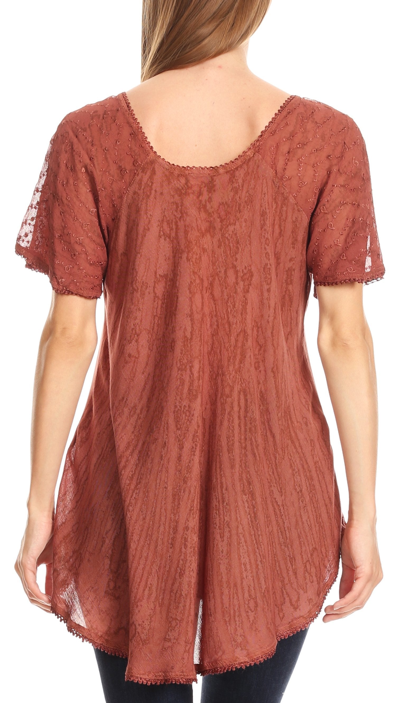 Sakkas Zoya Marbled Embroidery Cap Sleeves Blouse / Top - Concordia Style Boutique