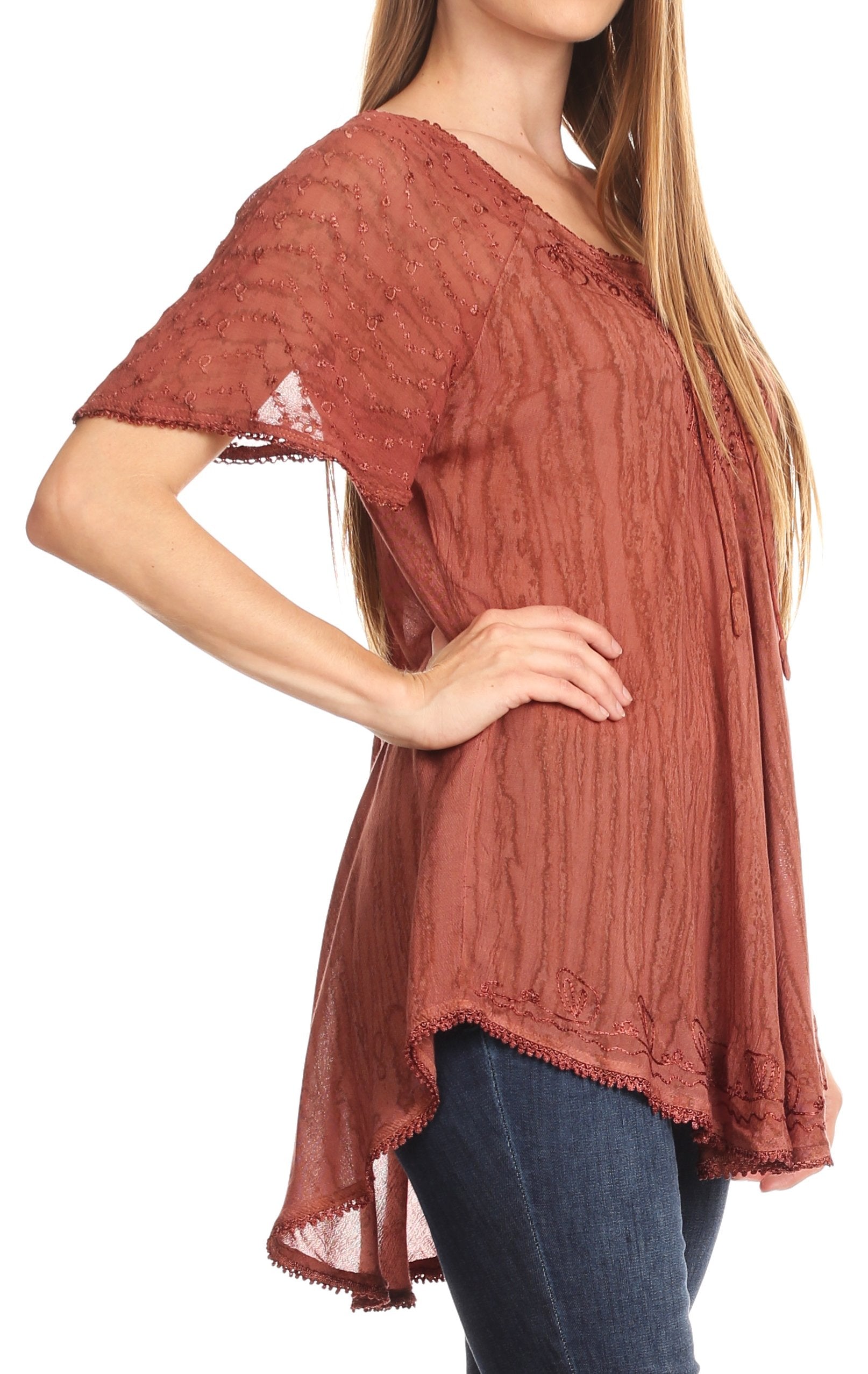 Sakkas Zoya Marbled Embroidery Cap Sleeves Blouse / Top - Concordia Style Boutique