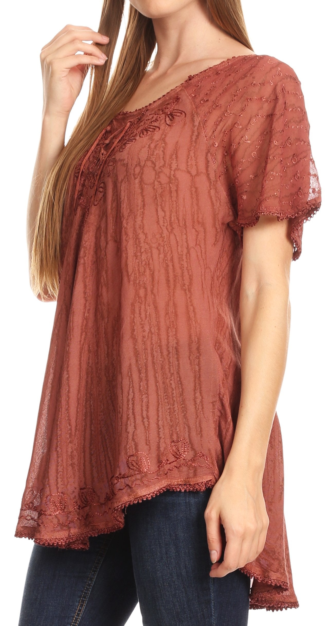 Sakkas Zoya Marbled Embroidery Cap Sleeves Blouse / Top - Concordia Style Boutique