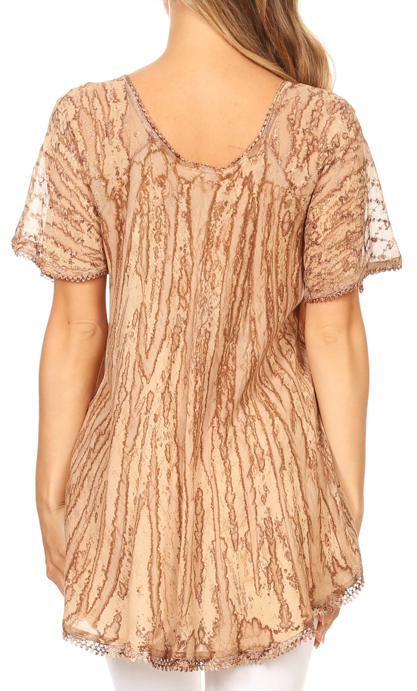 Sakkas Zoya Marbled Embroidery Cap Sleeves Blouse / Top - Concordia Style Boutique