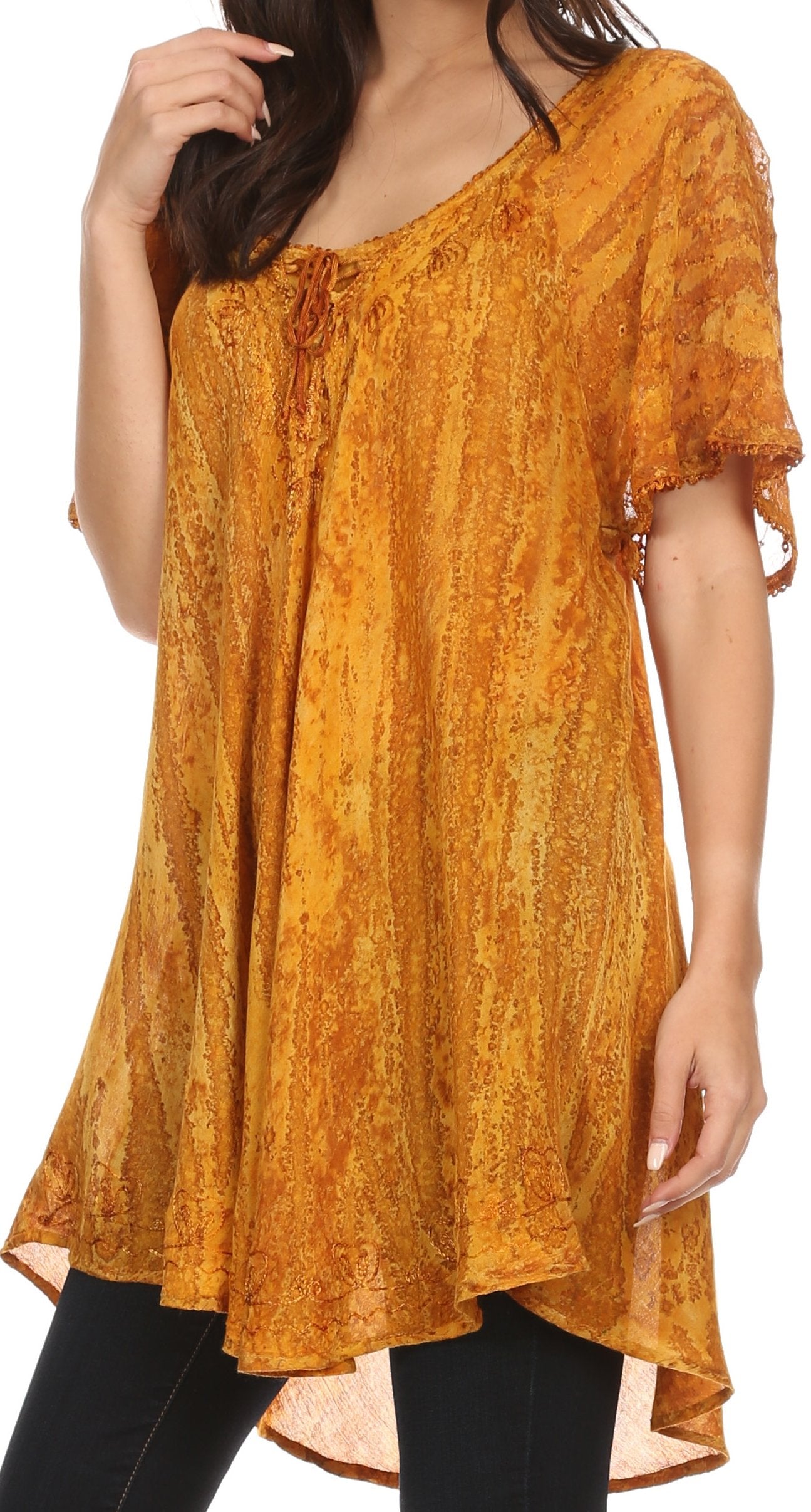 Sakkas Zoya Marbled Embroidery Cap Sleeves Blouse / Top - Concordia Style Boutique