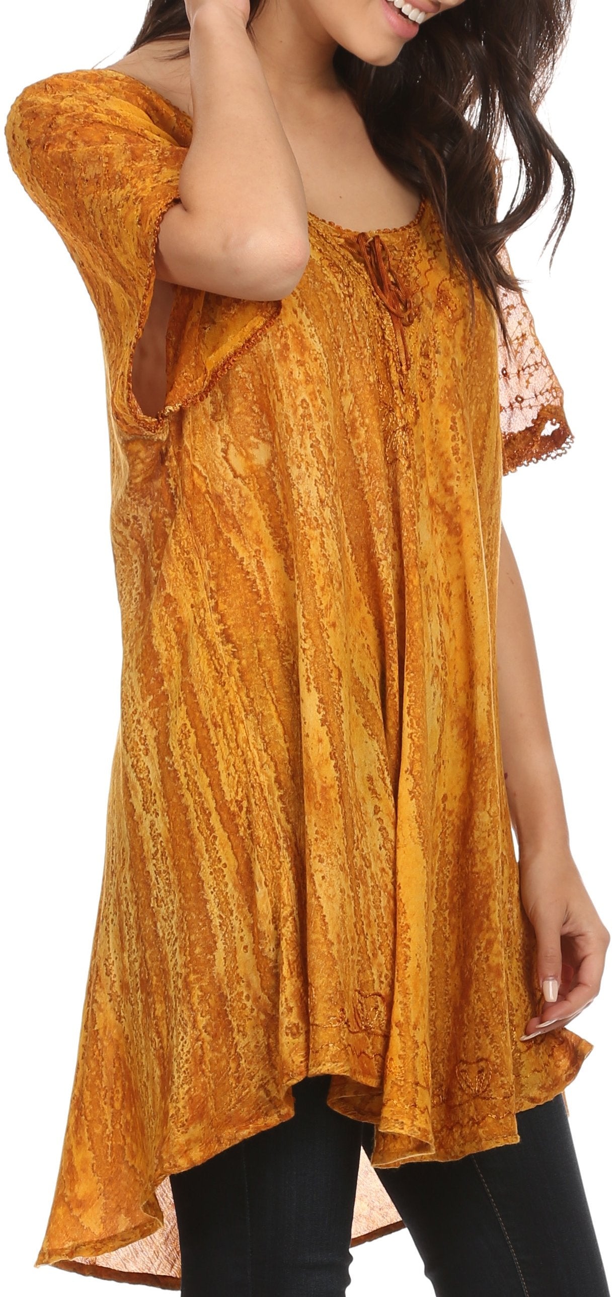 Sakkas Zoya Marbled Embroidery Cap Sleeves Blouse / Top - Concordia Style Boutique