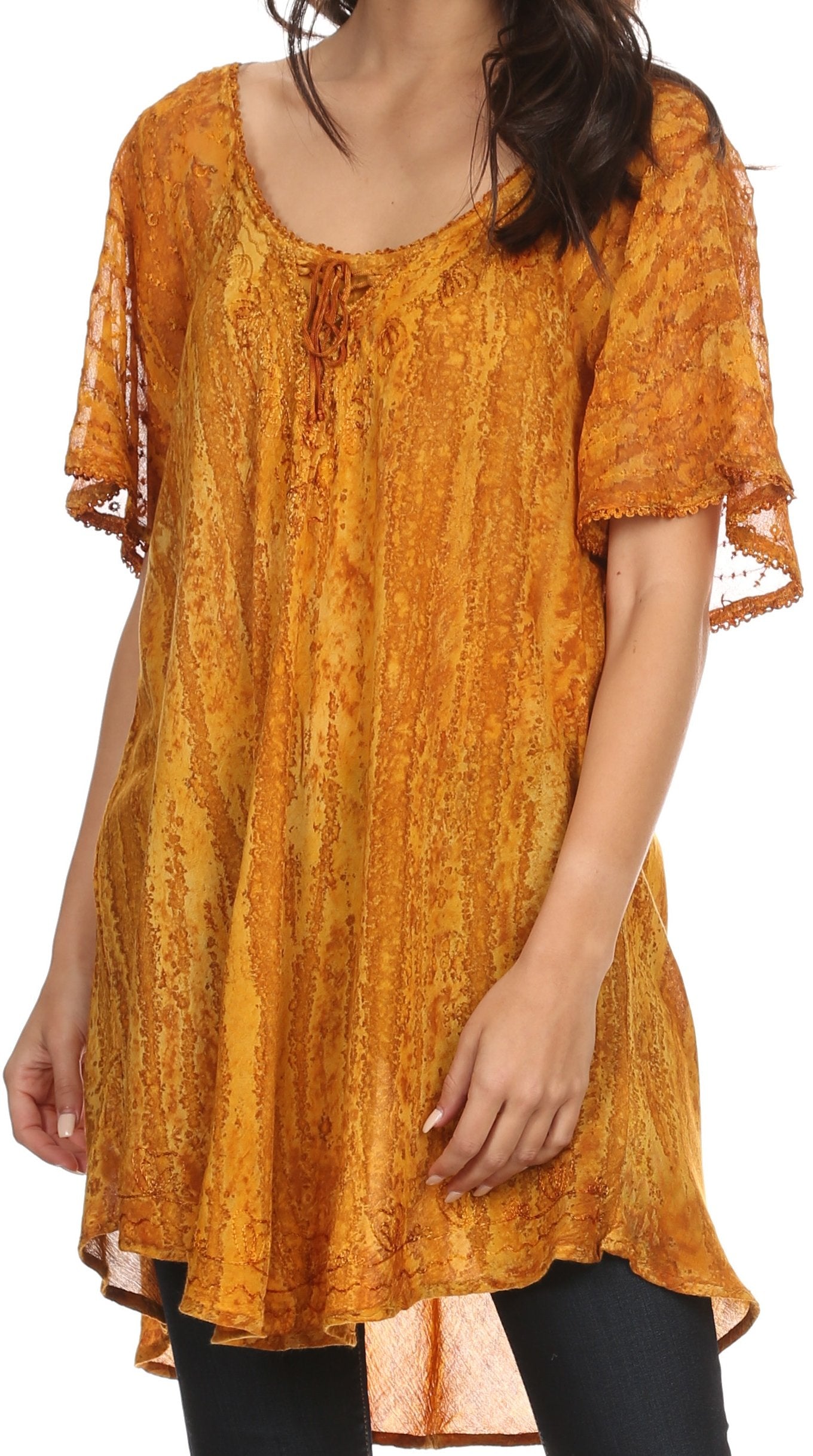 Sakkas Zoya Marbled Embroidery Cap Sleeves Blouse / Top - Concordia Style Boutique