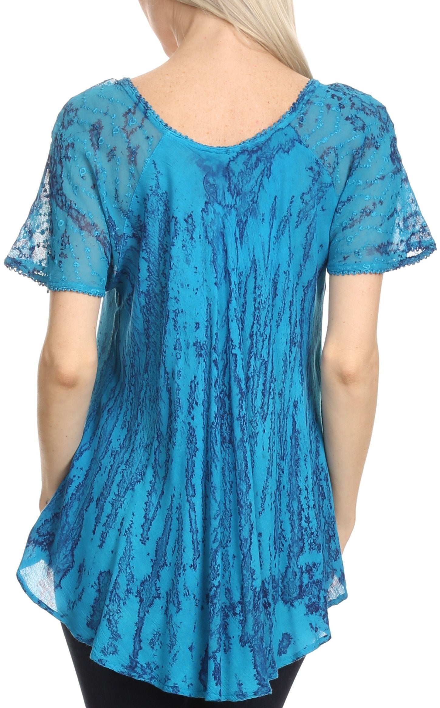 Sakkas Zoya Marbled Embroidery Cap Sleeves Blouse / Top - Concordia Style Boutique