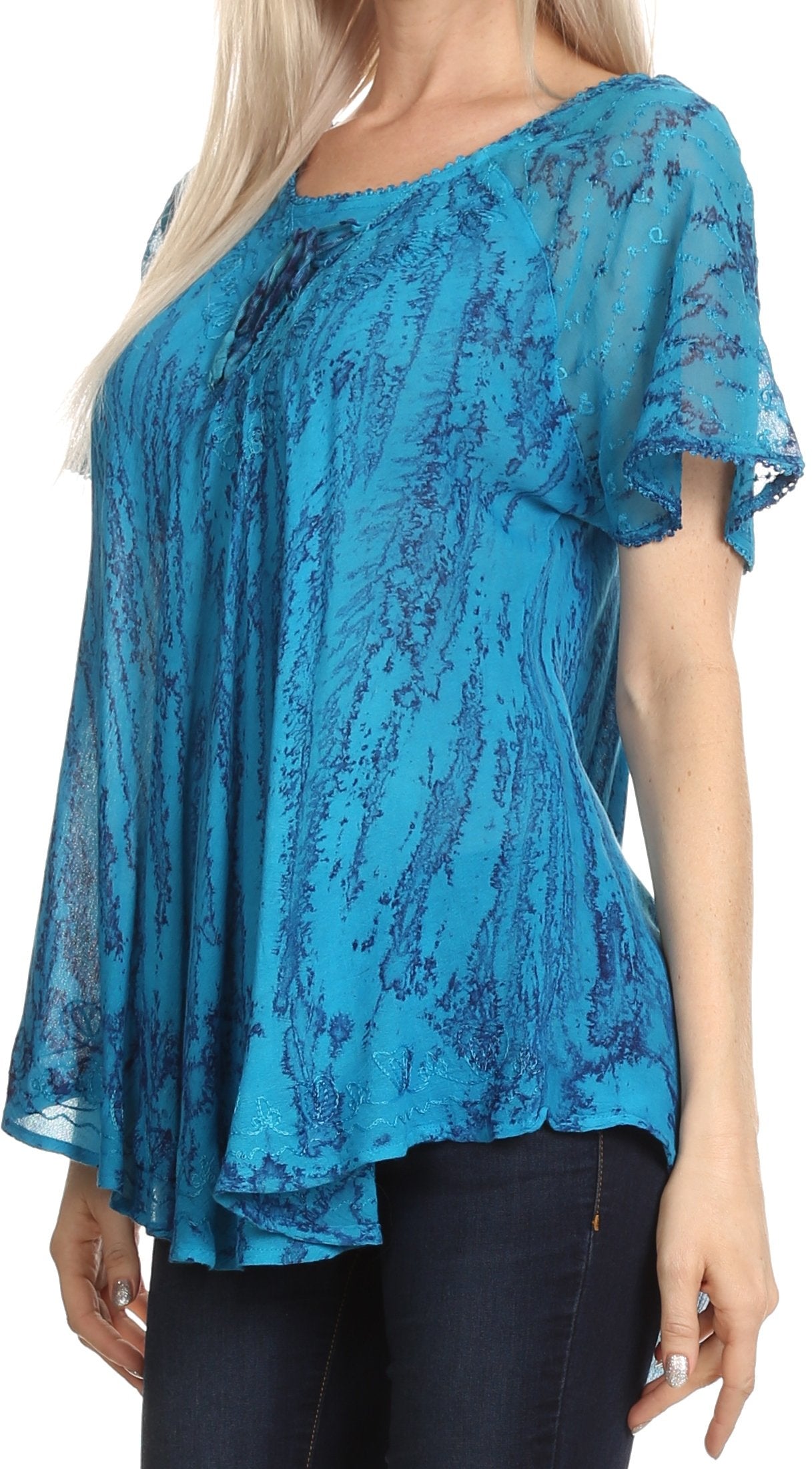 Sakkas Zoya Marbled Embroidery Cap Sleeves Blouse / Top - Concordia Style Boutique