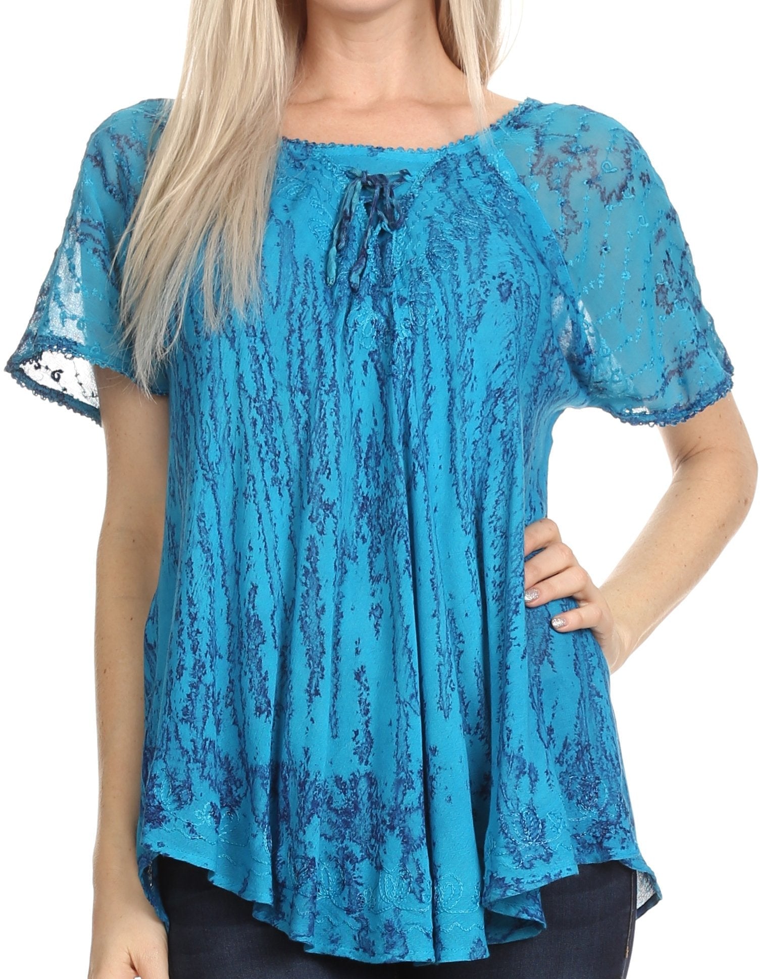 Sakkas Zoya Marbled Embroidery Cap Sleeves Blouse / Top - Concordia Style Boutique