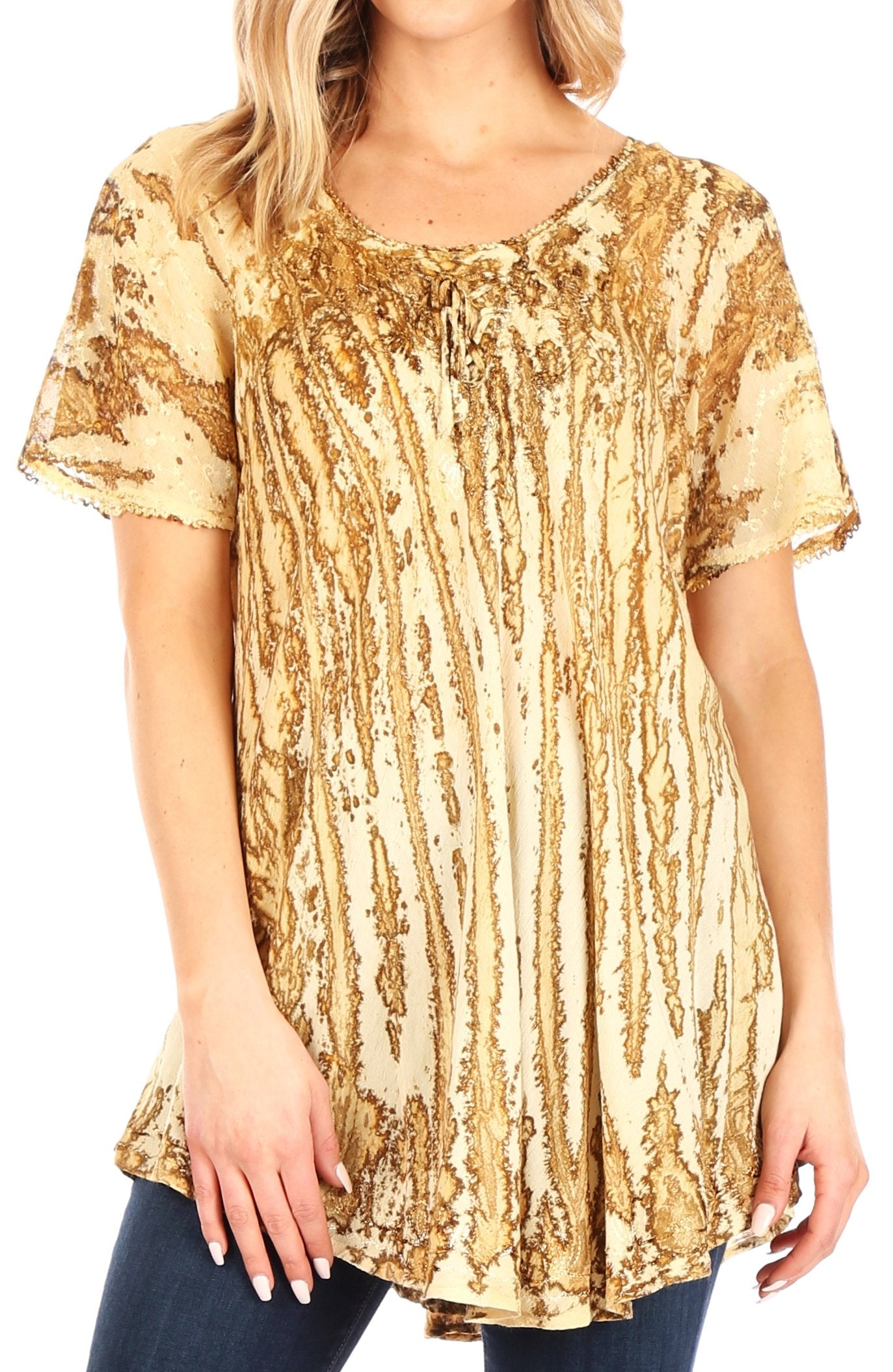 Sakkas Zoya Marbled Embroidery Cap Sleeves Blouse / Top - Concordia Style Boutique