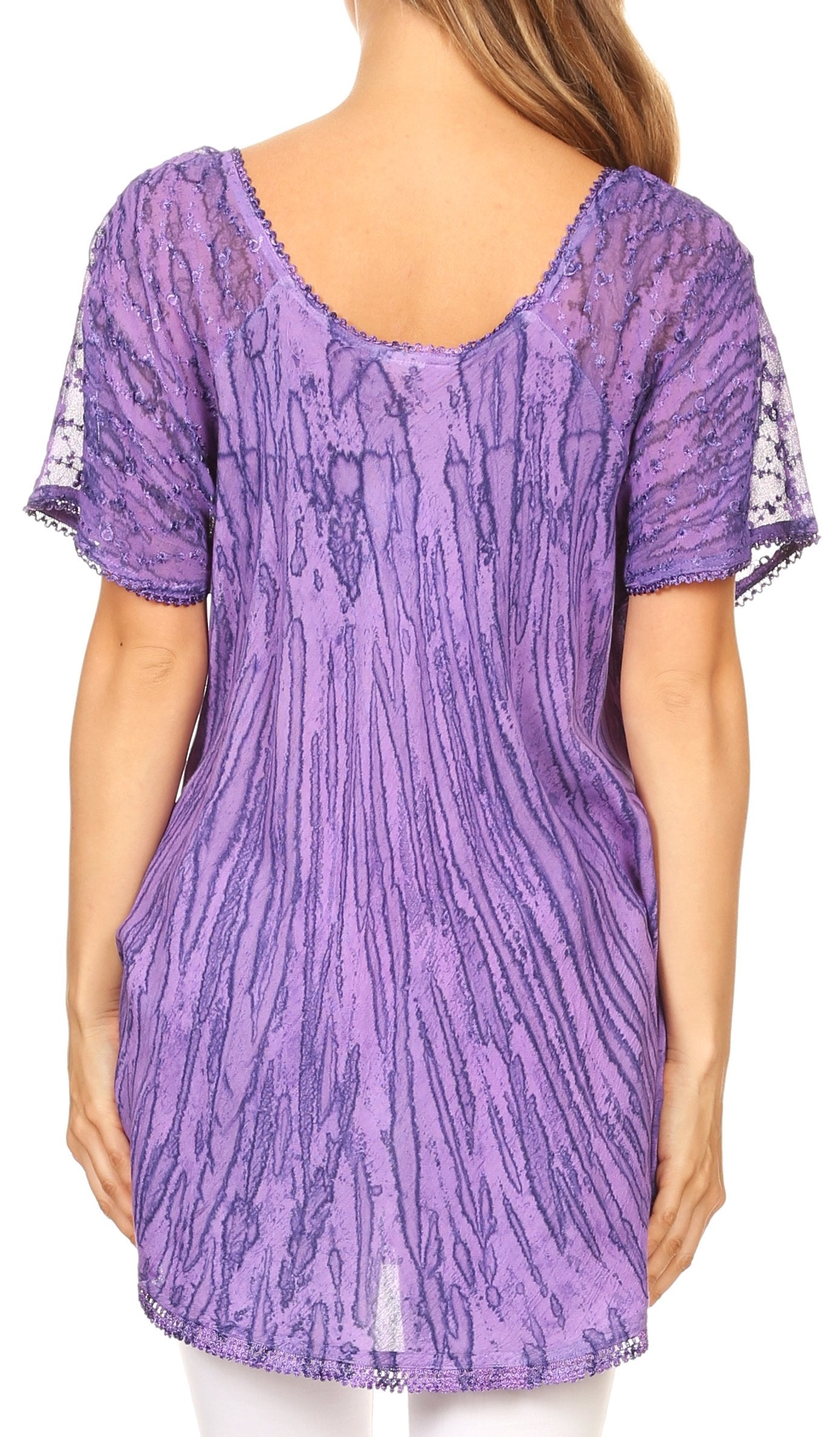 Sakkas Zoya Marbled Embroidery Cap Sleeves Blouse / Top - Concordia Style Boutique