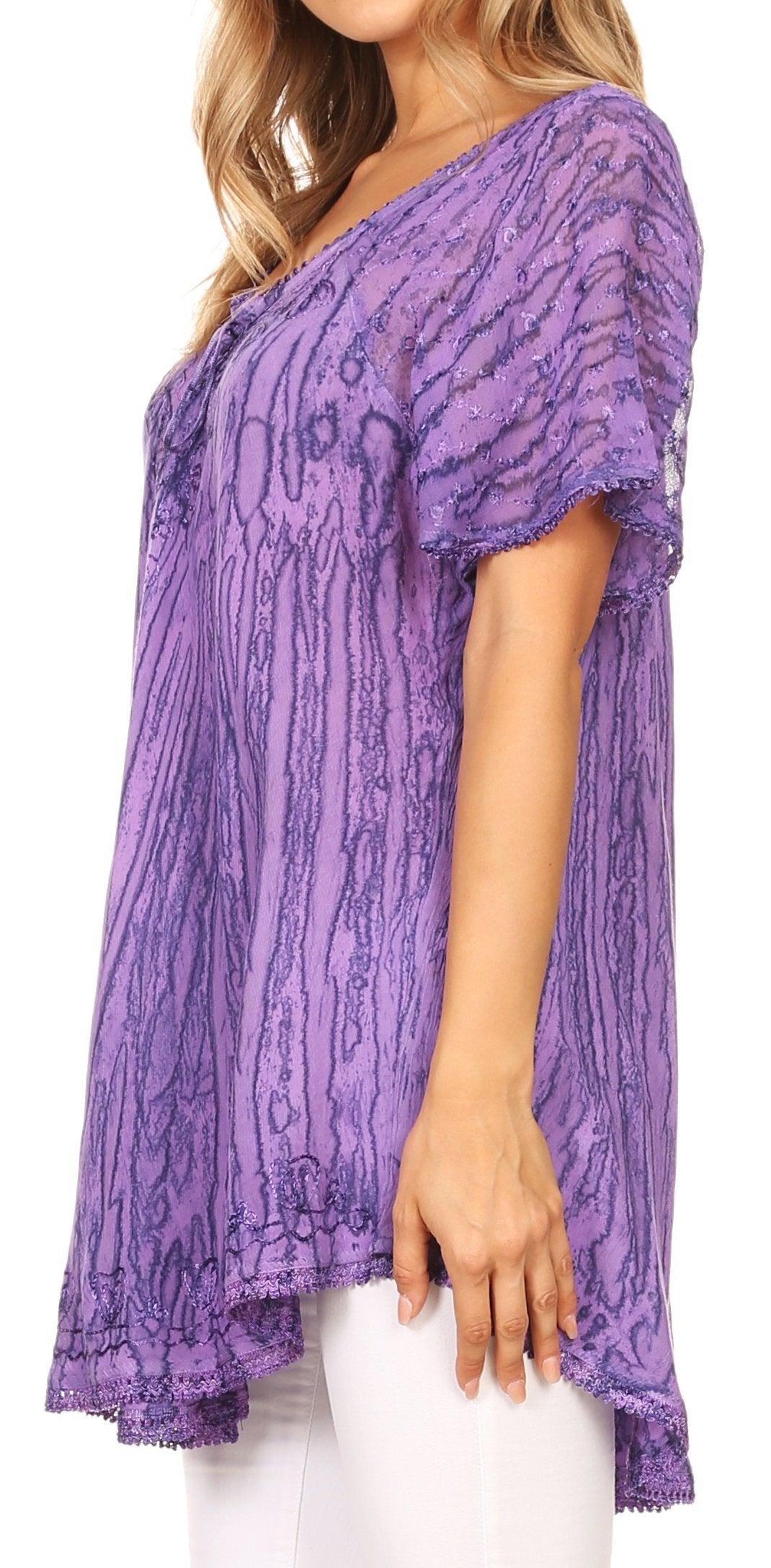 Sakkas Zoya Marbled Embroidery Cap Sleeves Blouse / Top - Concordia Style Boutique