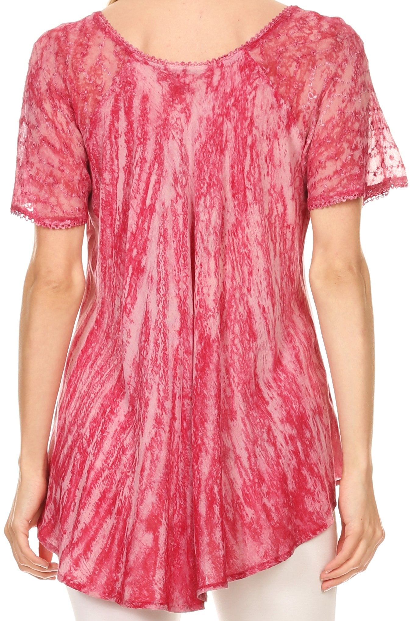 Sakkas Zoya Marbled Embroidery Cap Sleeves Blouse / Top - Concordia Style Boutique