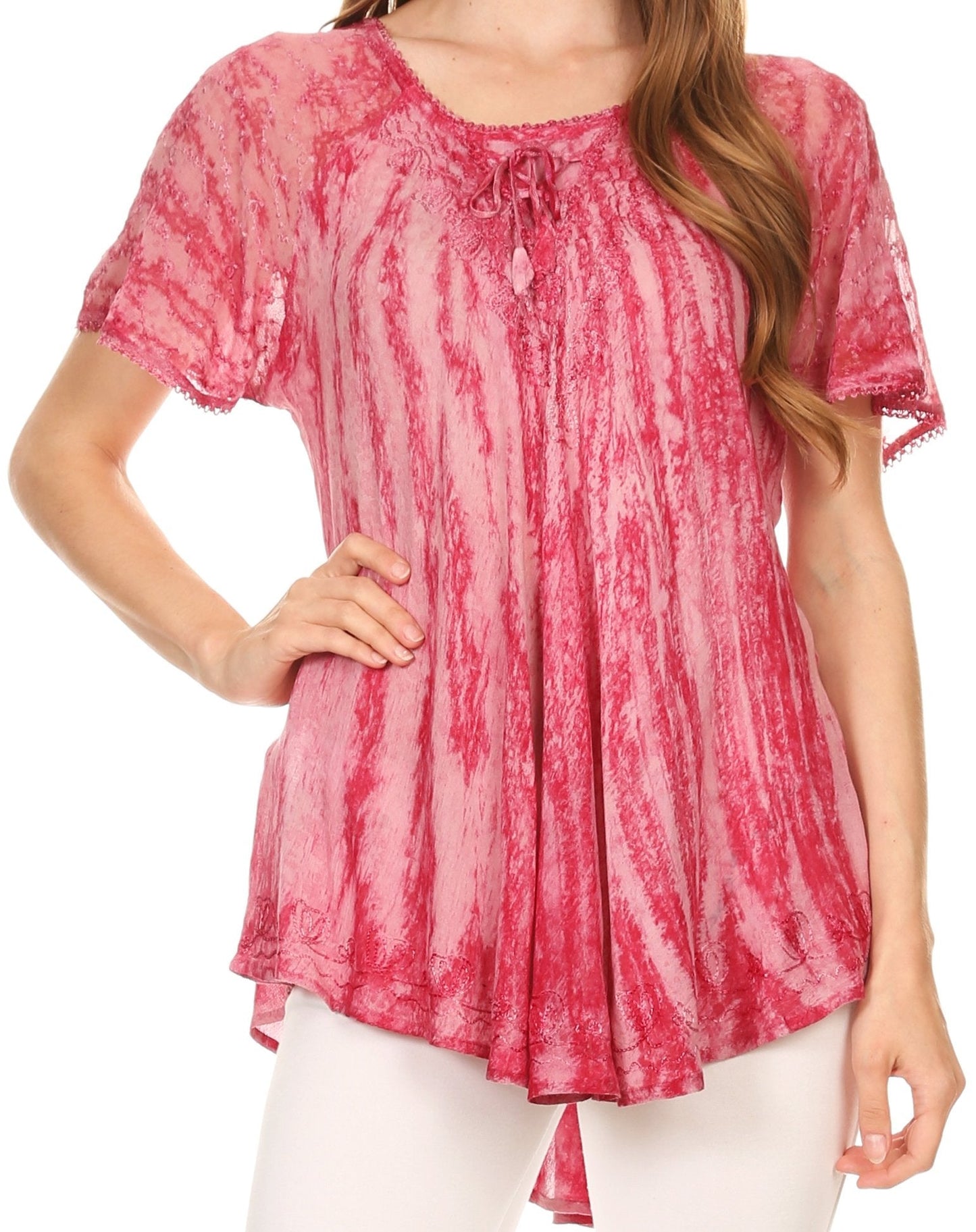 Sakkas Zoya Marbled Embroidery Cap Sleeves Blouse / Top - Concordia Style Boutique