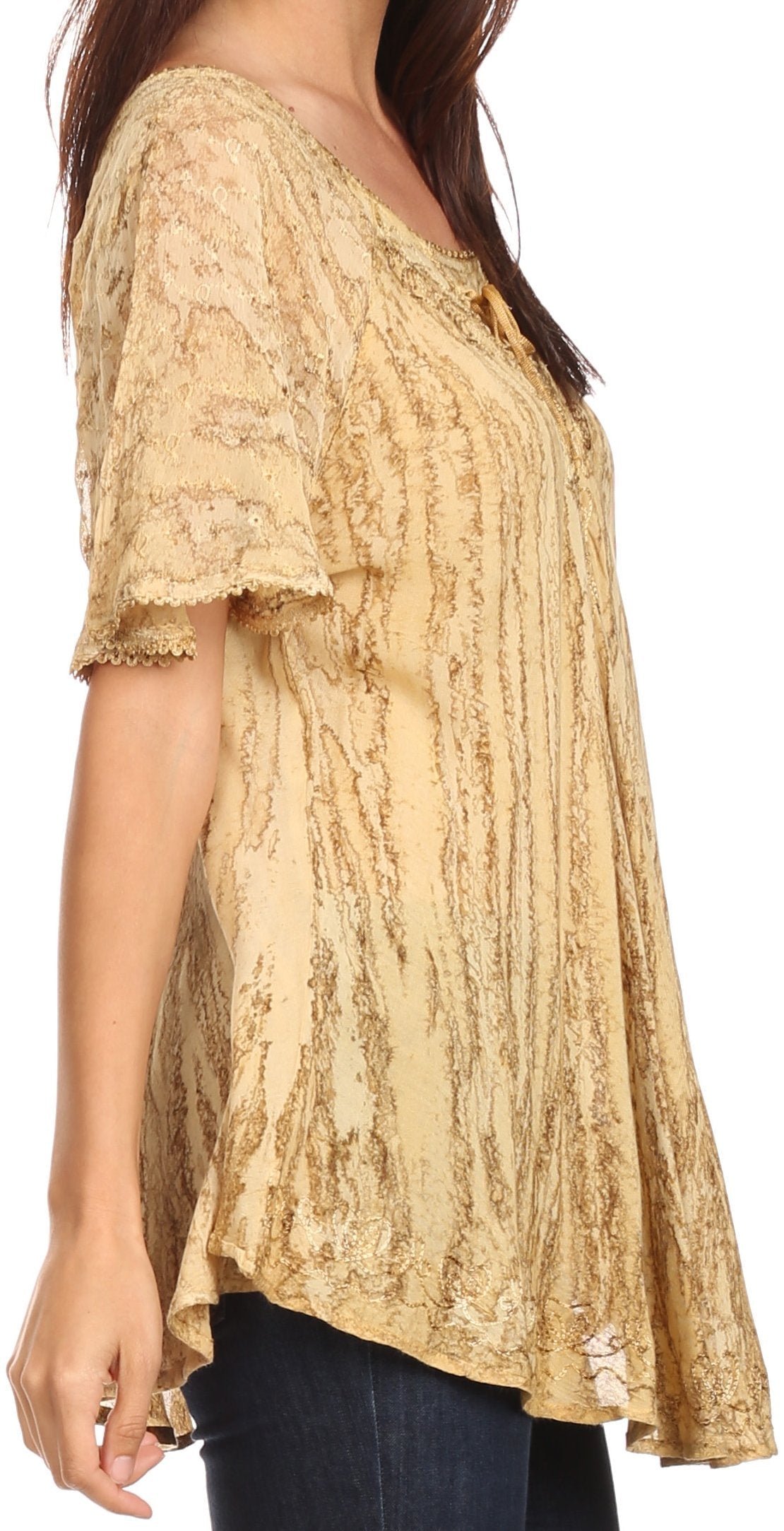 Sakkas Zoya Marbled Embroidery Cap Sleeves Blouse / Top - Concordia Style Boutique