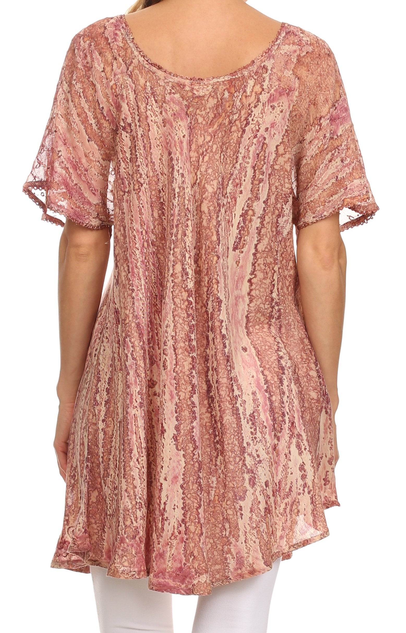 Sakkas Zoya Marbled Embroidery Cap Sleeves Blouse / Top - Concordia Style Boutique