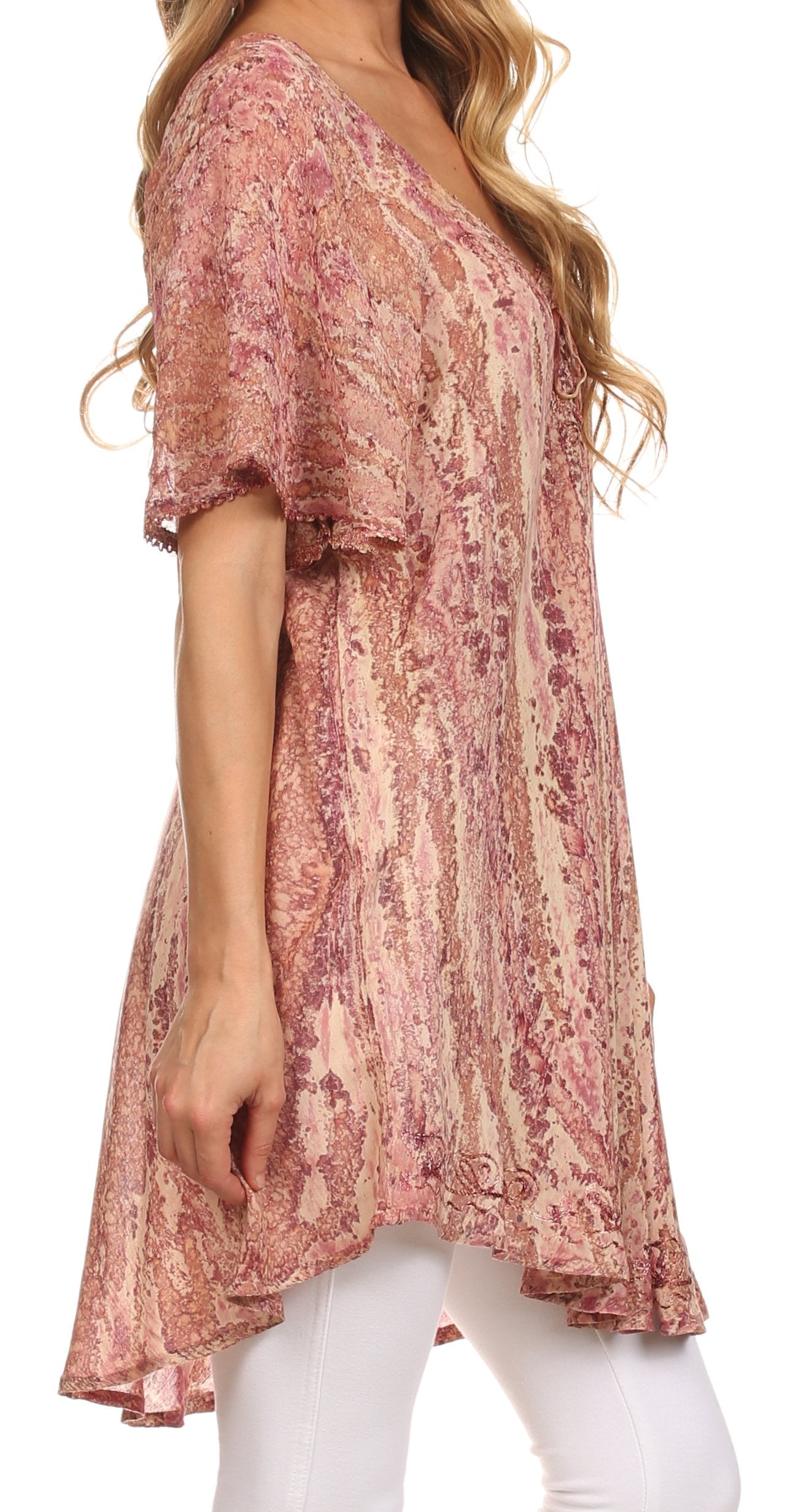 Sakkas Zoya Marbled Embroidery Cap Sleeves Blouse / Top - Concordia Style Boutique