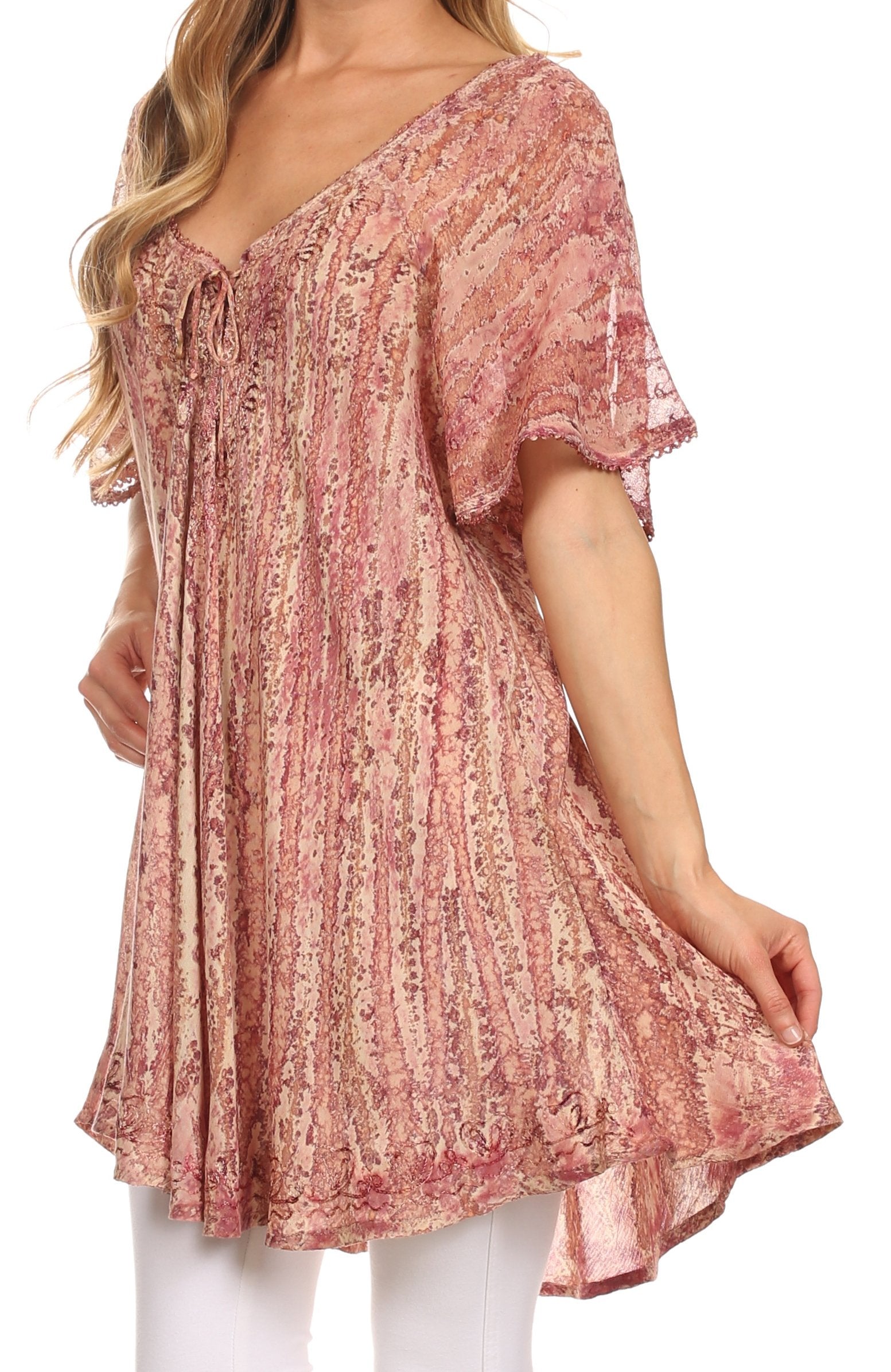 Sakkas Zoya Marbled Embroidery Cap Sleeves Blouse / Top - Concordia Style Boutique