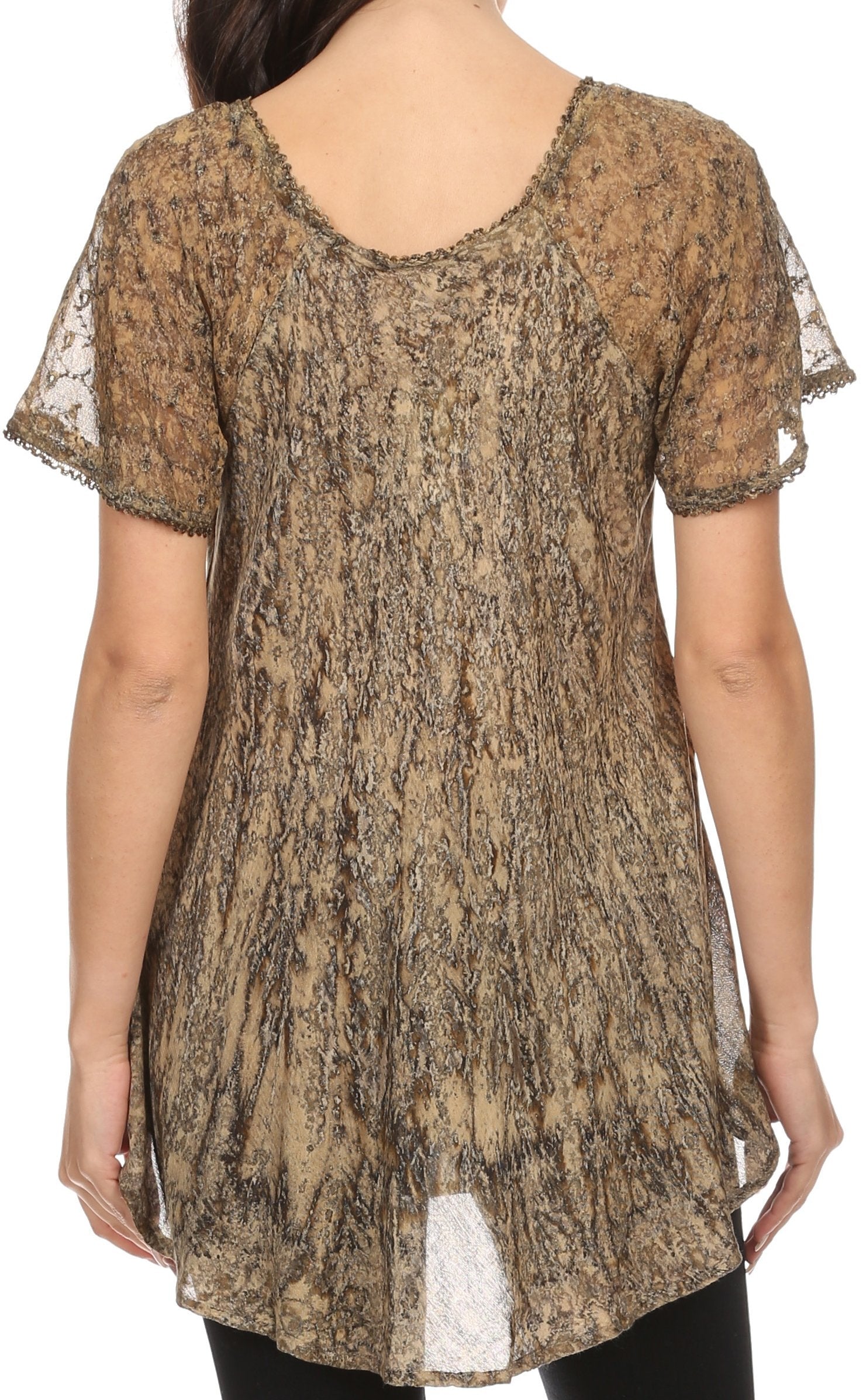 Sakkas Zoya Marbled Embroidery Cap Sleeves Blouse / Top - Concordia Style Boutique
