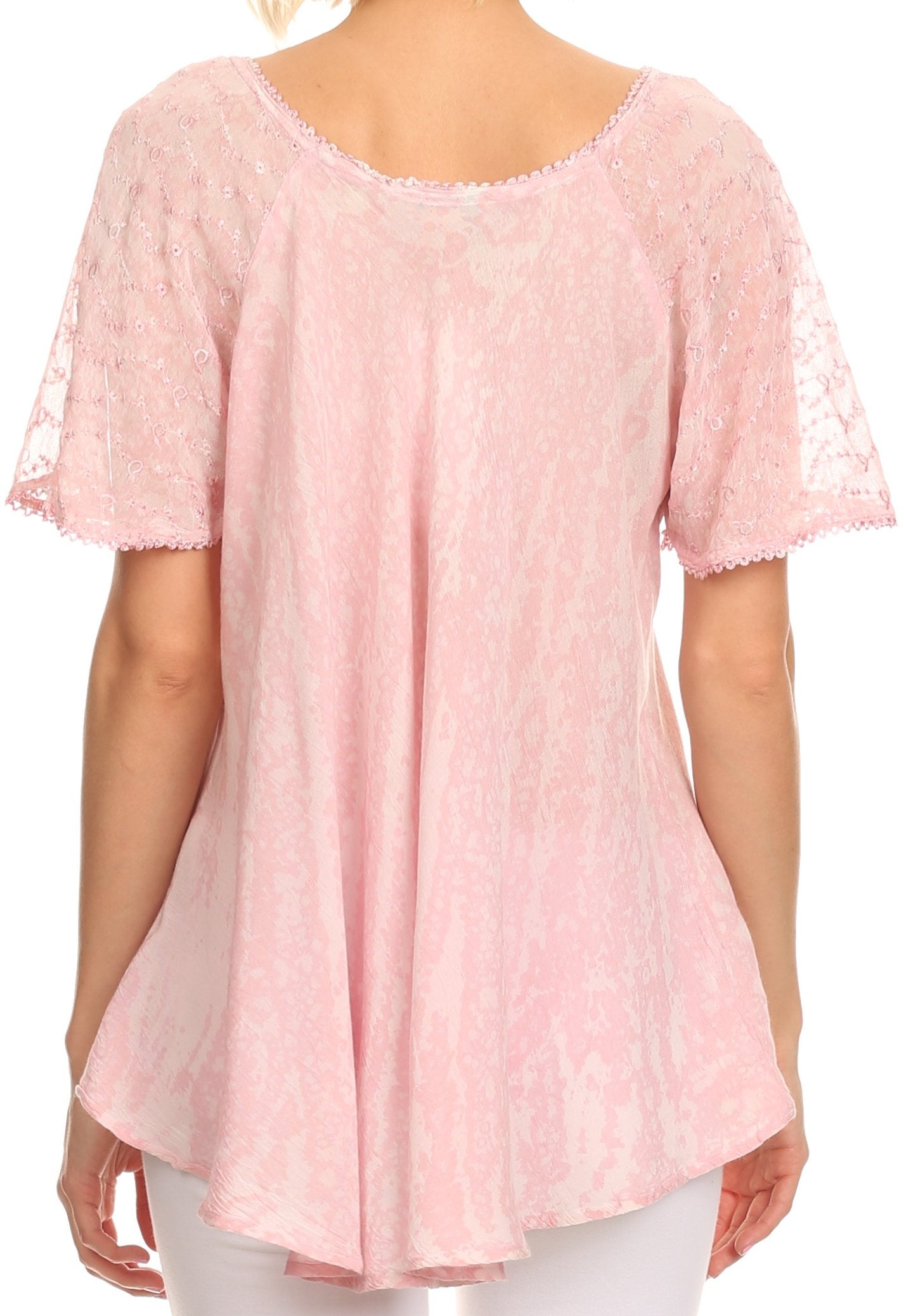 Sakkas Zoya Marbled Embroidery Cap Sleeves Blouse / Top - Concordia Style Boutique