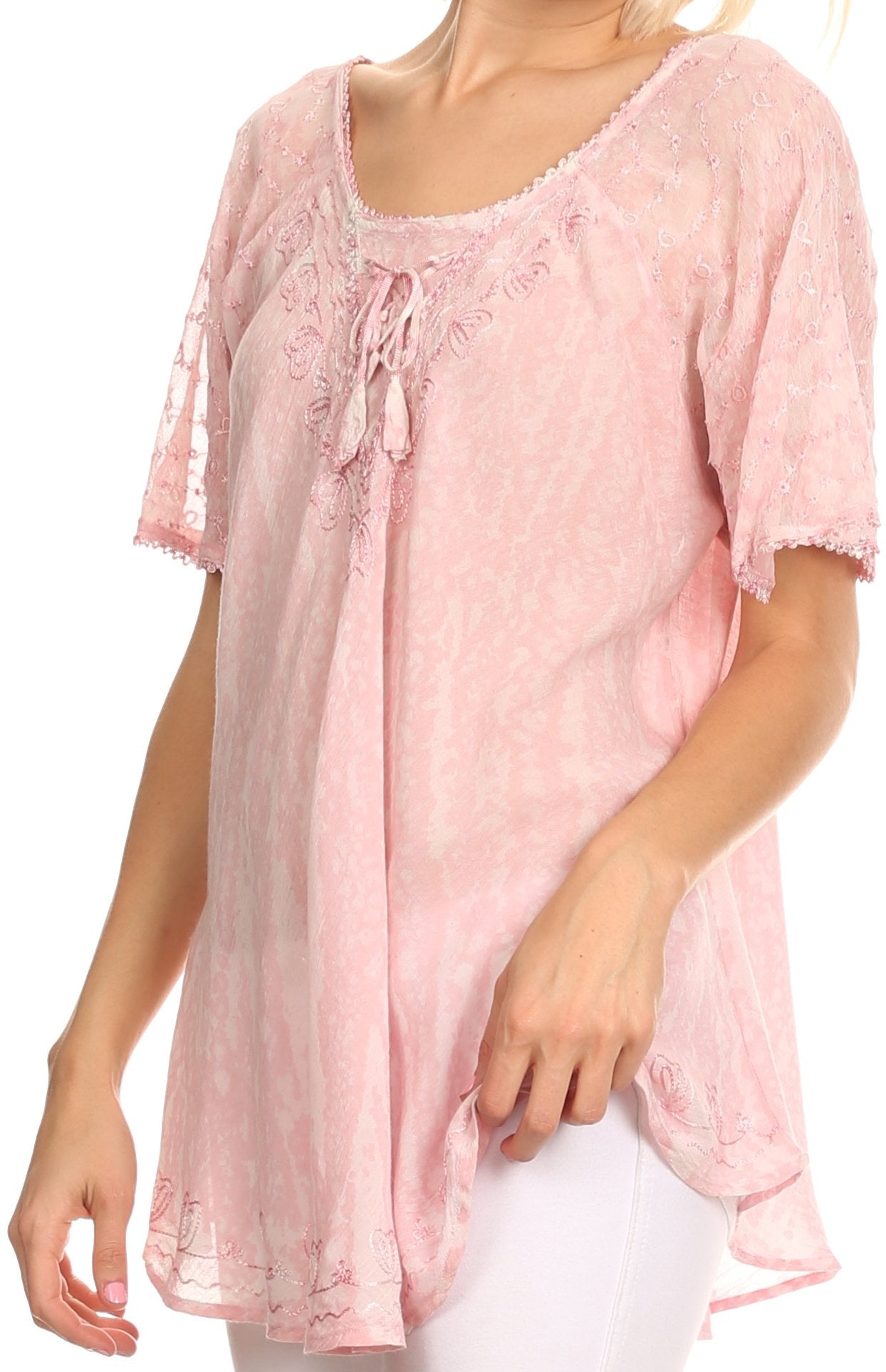 Sakkas Zoya Marbled Embroidery Cap Sleeves Blouse / Top - Concordia Style Boutique
