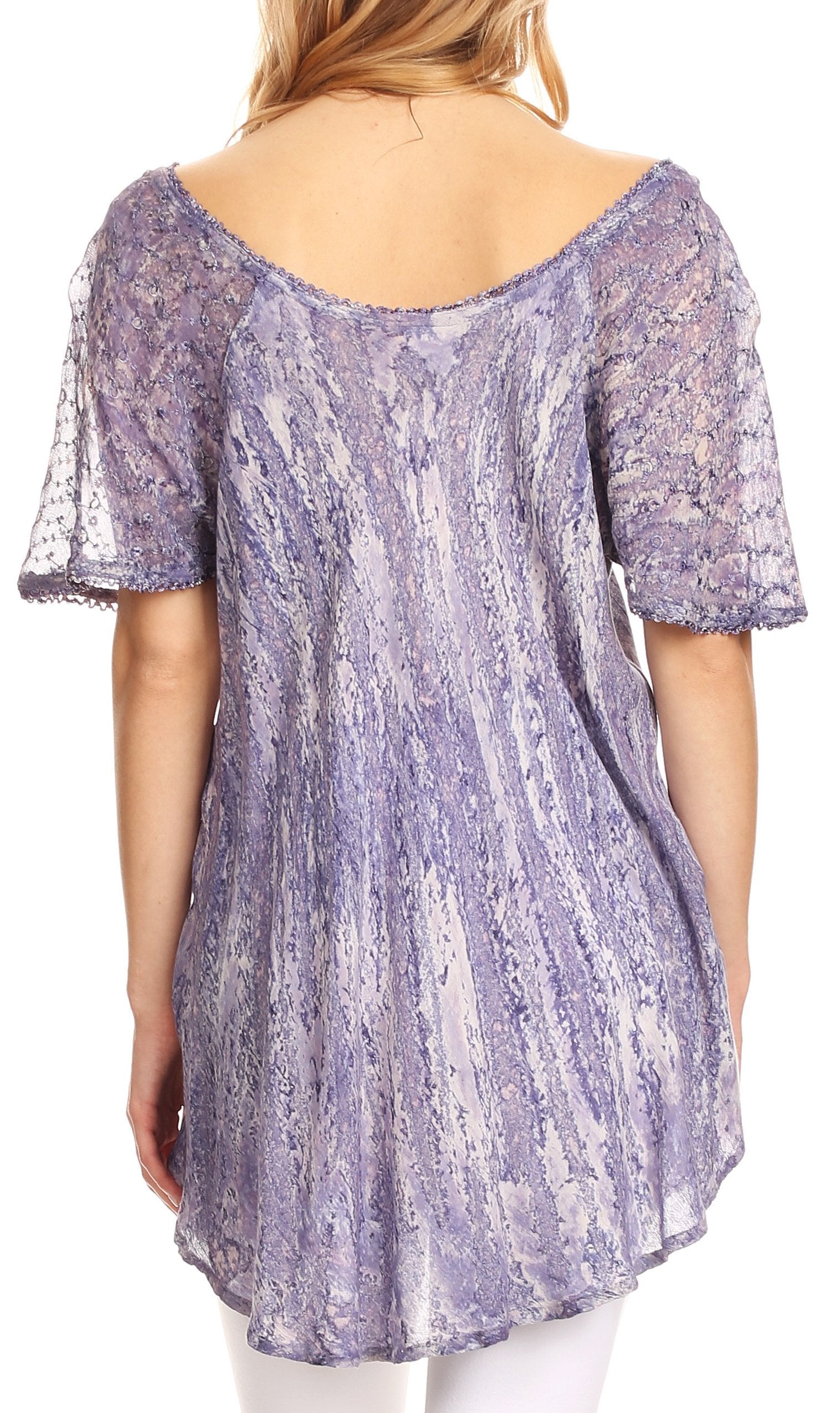 Sakkas Zoya Marbled Embroidery Cap Sleeves Blouse / Top - Concordia Style Boutique