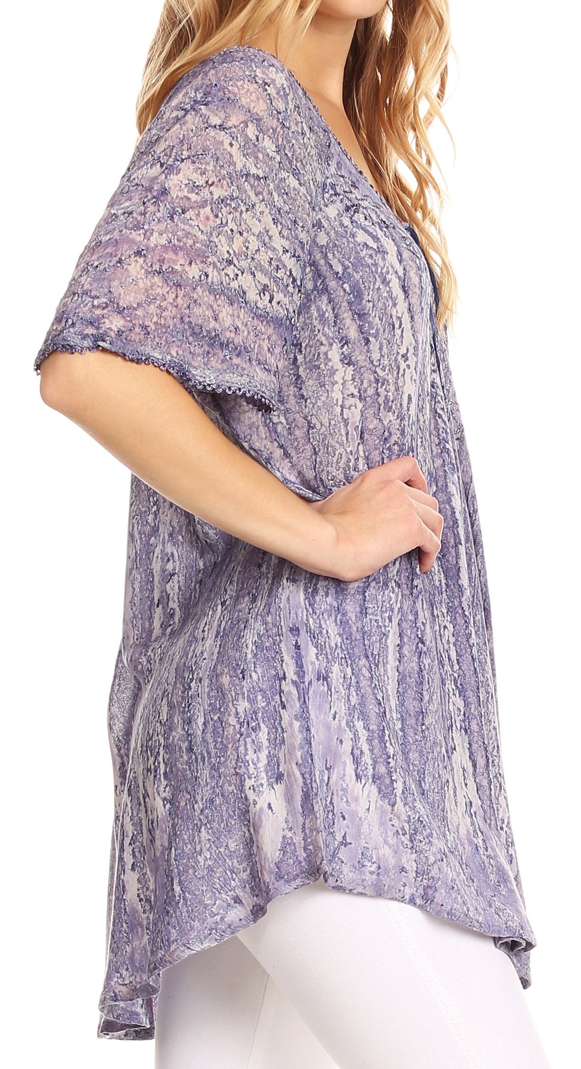 Sakkas Zoya Marbled Embroidery Cap Sleeves Blouse / Top - Concordia Style Boutique