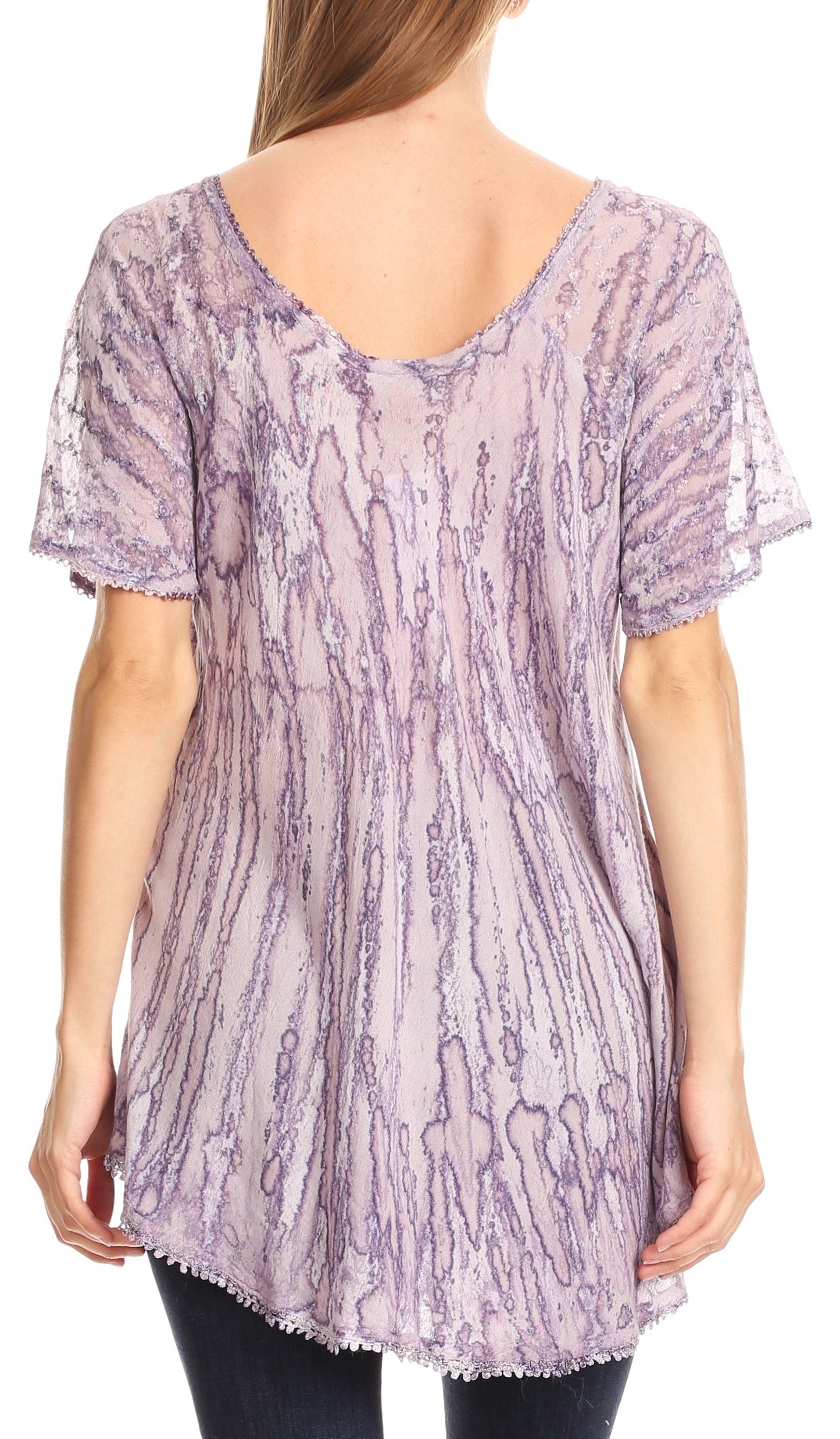 Sakkas Zoya Marbled Embroidery Cap Sleeves Blouse / Top - Concordia Style Boutique