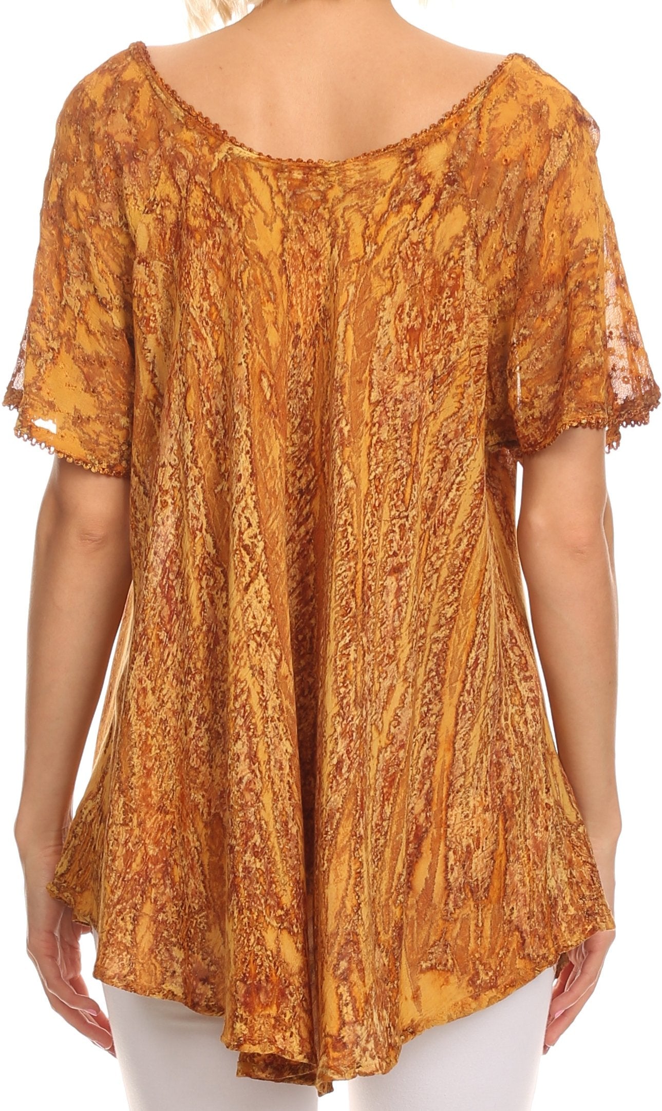 Sakkas Zoya Marbled Embroidery Cap Sleeves Blouse / Top - Concordia Style Boutique