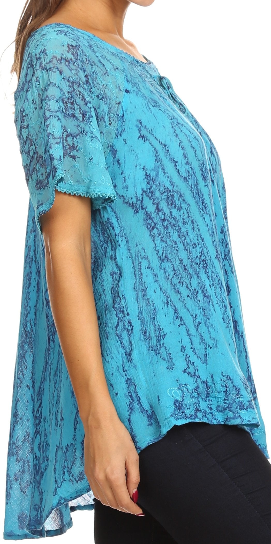 Sakkas Zoya Marbled Embroidery Cap Sleeves Blouse / Top - Concordia Style Boutique