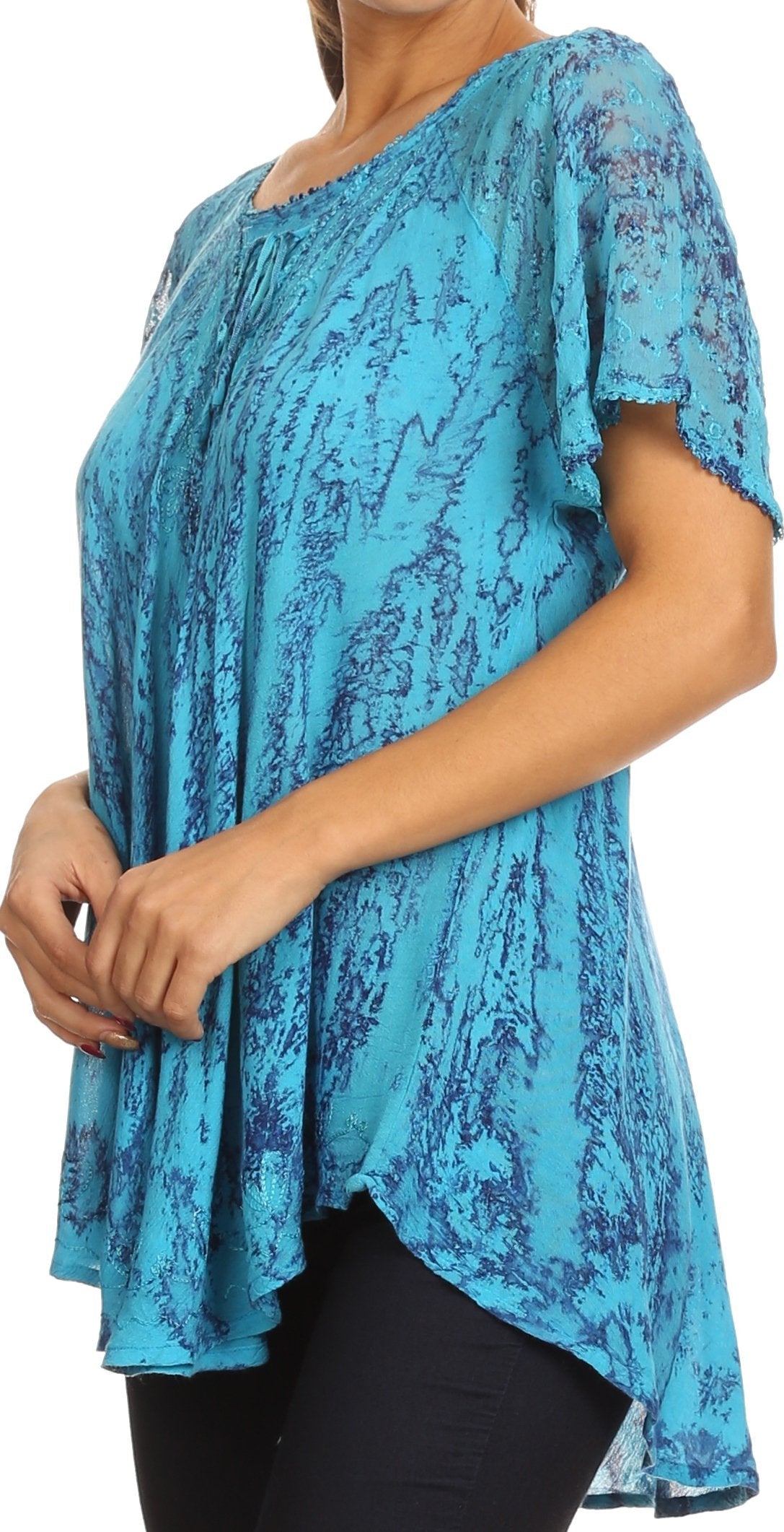 Sakkas Zoya Marbled Embroidery Cap Sleeves Blouse / Top - Concordia Style Boutique