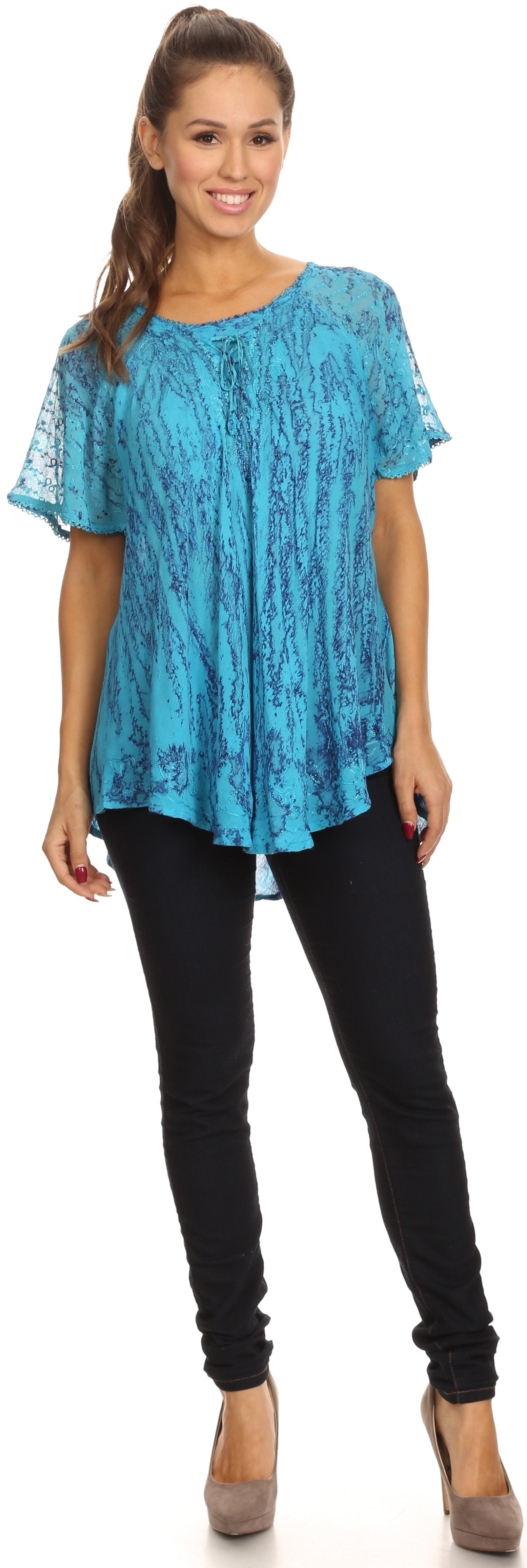 Sakkas Zoya Marbled Embroidery Cap Sleeves Blouse / Top - Concordia Style Boutique