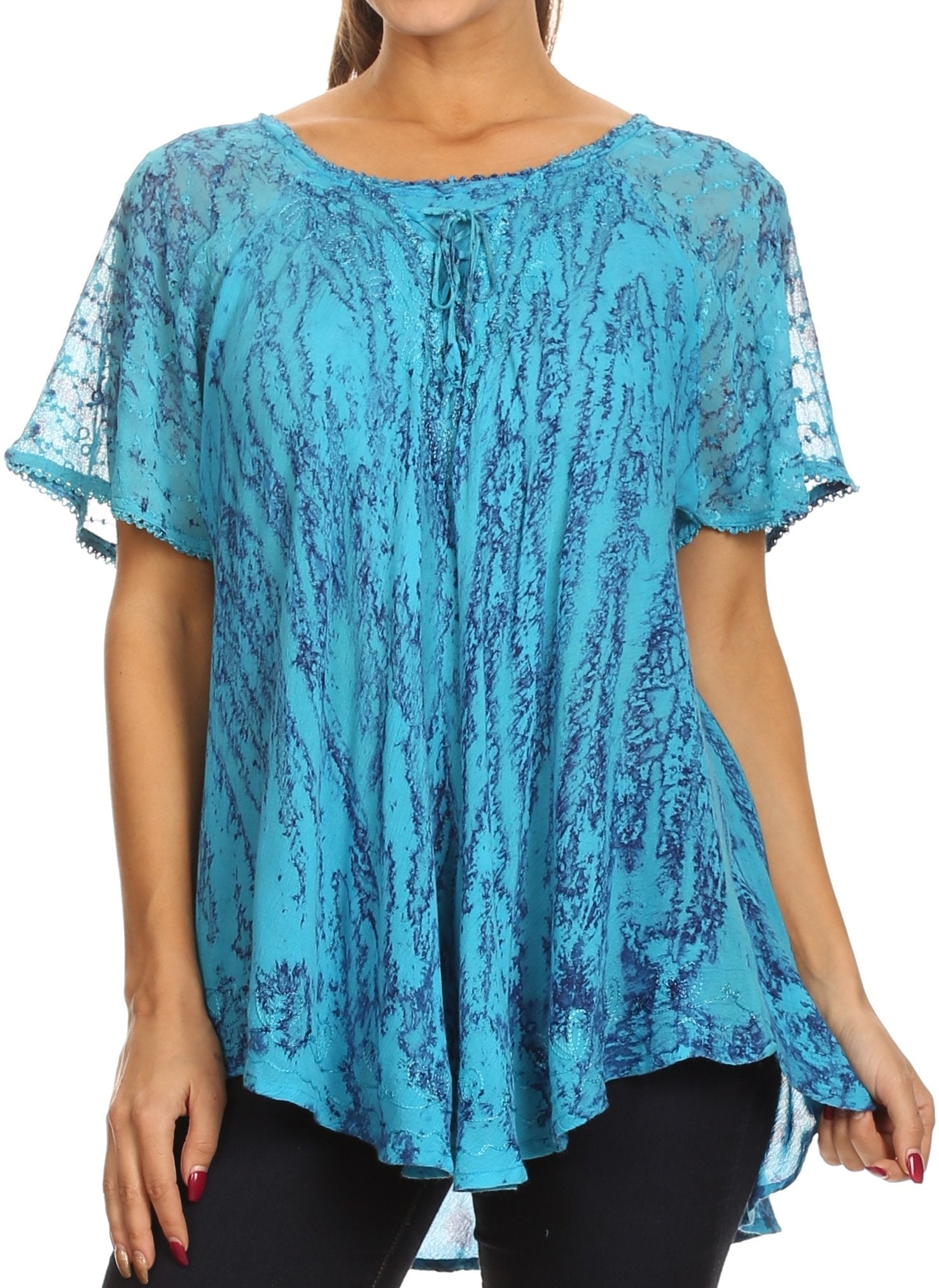 Sakkas Zoya Marbled Embroidery Cap Sleeves Blouse / Top - Concordia Style Boutique