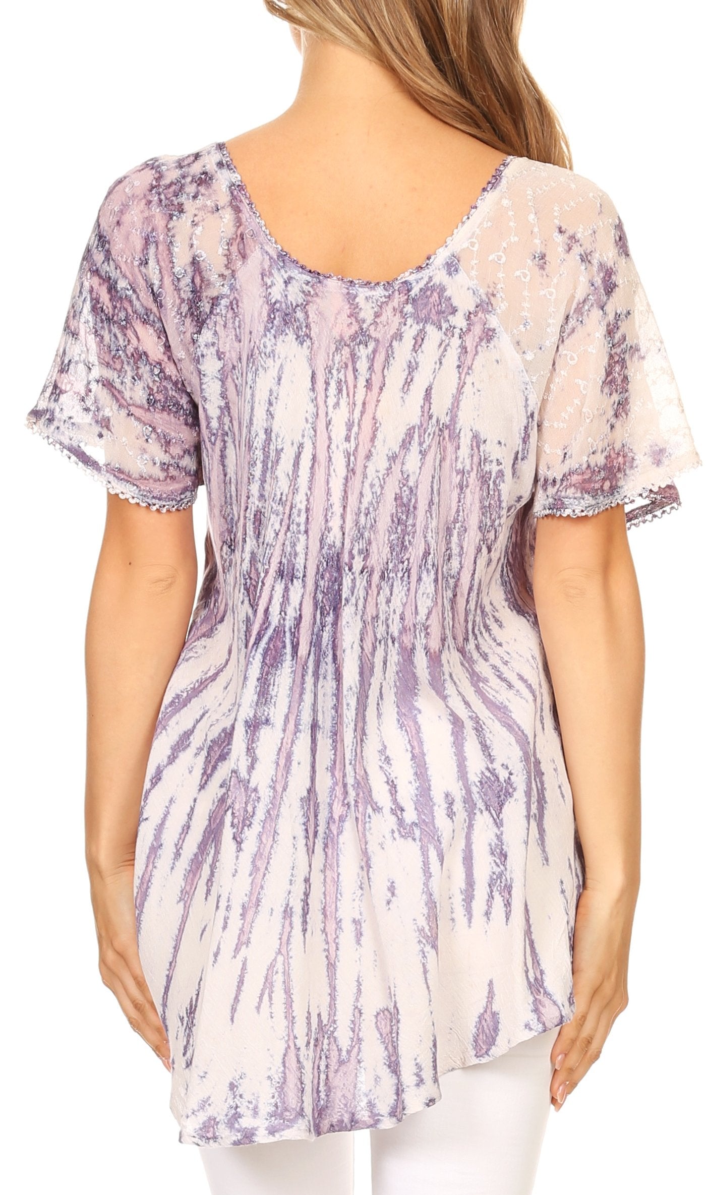 Sakkas Zoya Marbled Embroidery Cap Sleeves Blouse / Top - Concordia Style Boutique