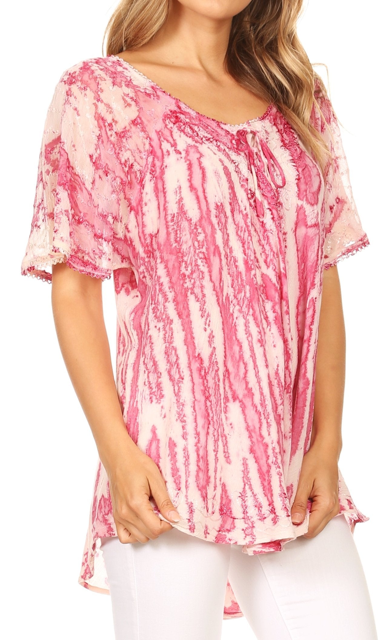 Sakkas Zoya Marbled Embroidery Cap Sleeves Blouse / Top - Concordia Style Boutique