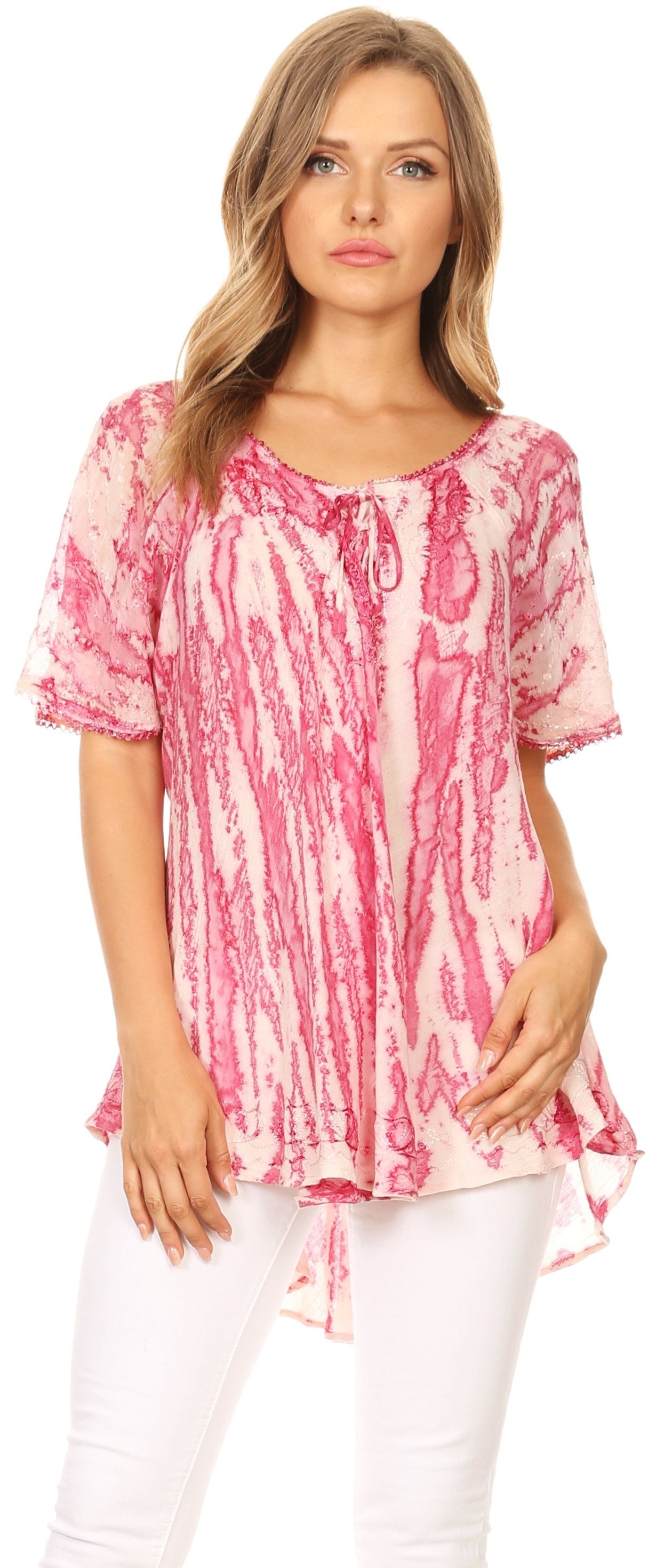 Sakkas Zoya Marbled Embroidery Cap Sleeves Blouse / Top - Concordia Style Boutique