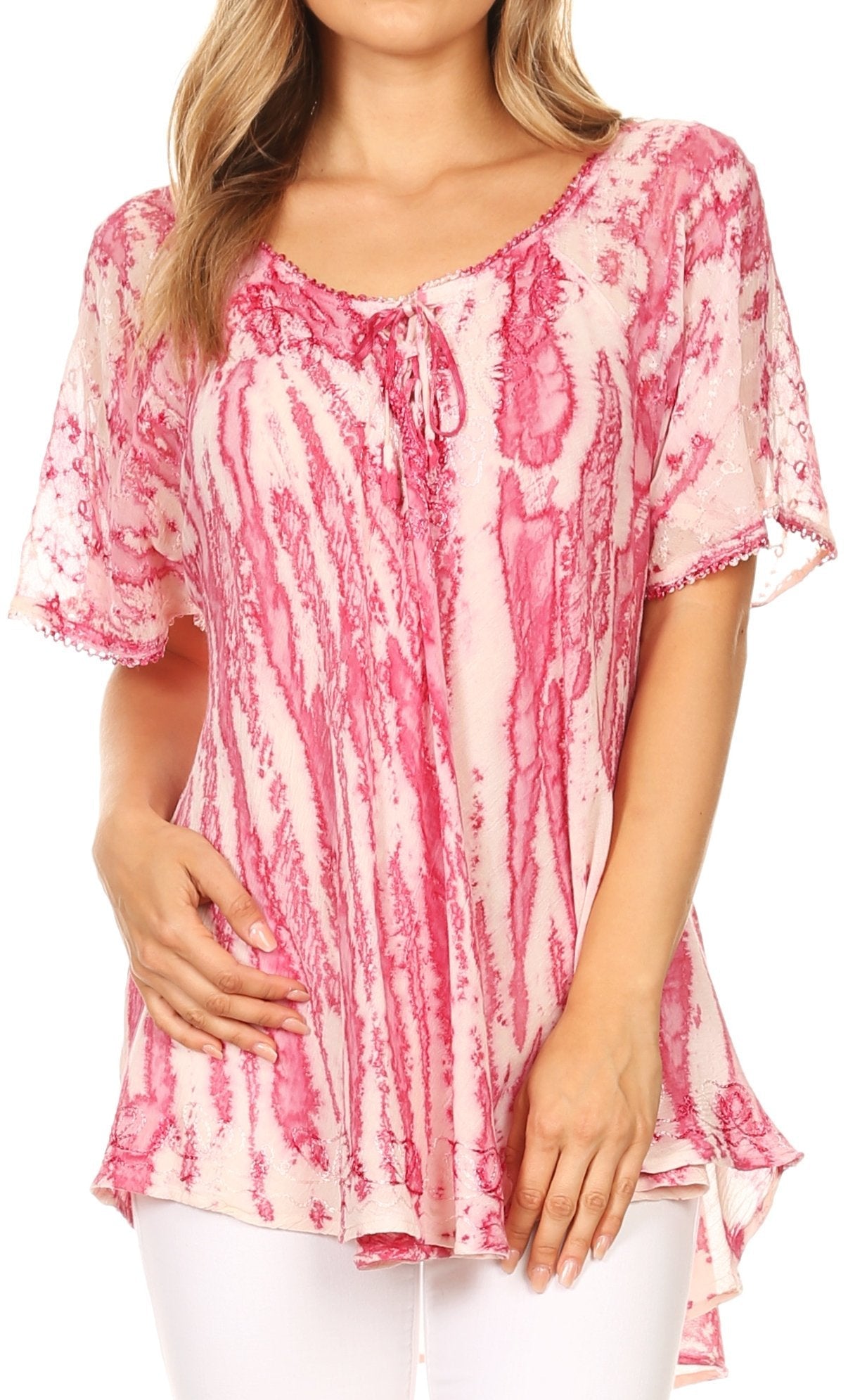 Sakkas Zoya Marbled Embroidery Cap Sleeves Blouse / Top - Concordia Style Boutique