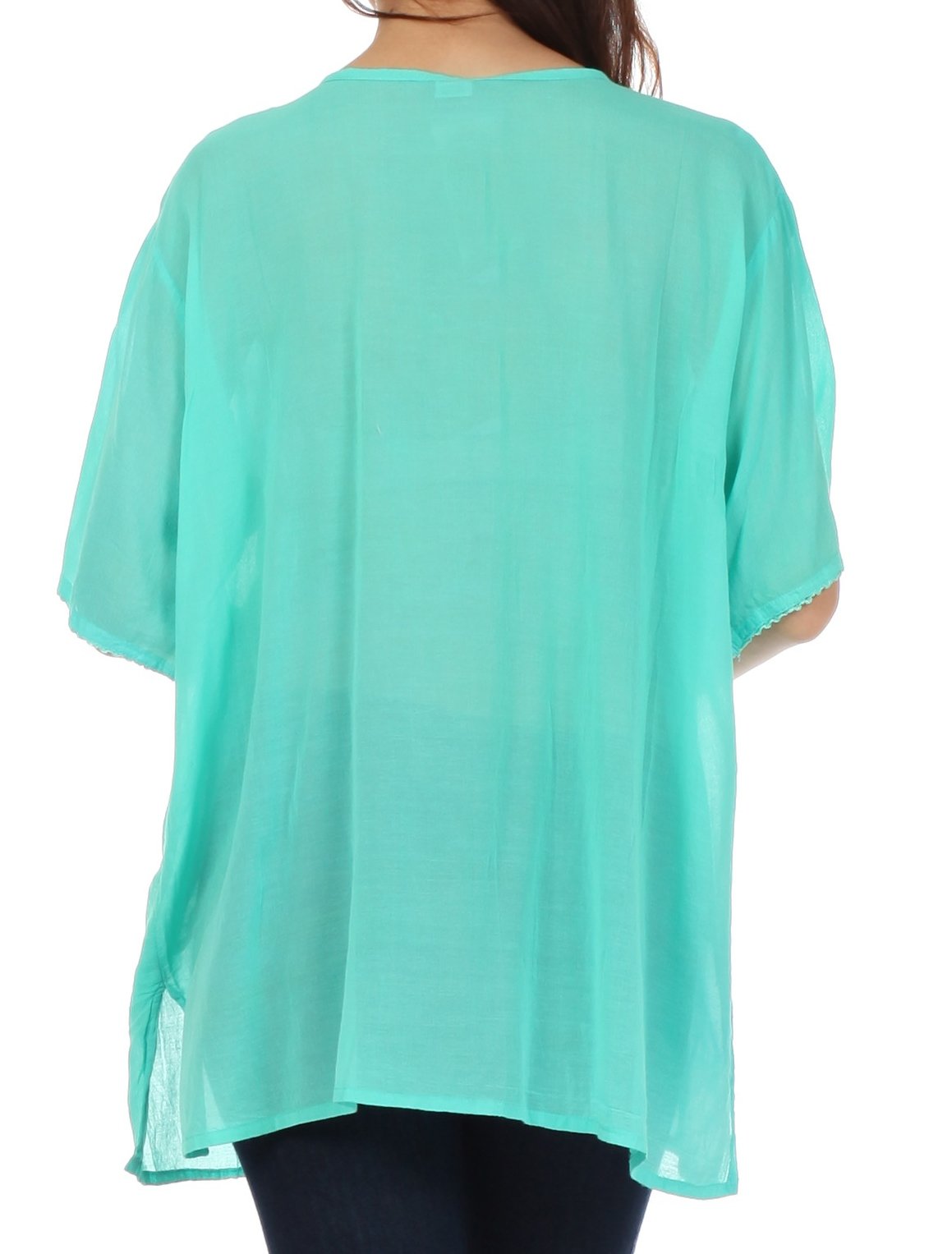 Sakkas Button Down Embroidered Short Sleeve Semi-Sheer Gauzy Cotton Top / Blouse - Concordia Style Boutique