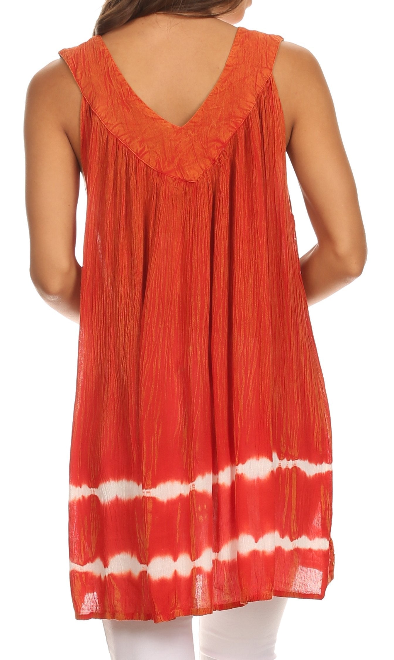 Sakkas Ruth Sequin Embroidered Batik Relaxed Fit Sleeveless V-Neck Top - Concordia Style Boutique