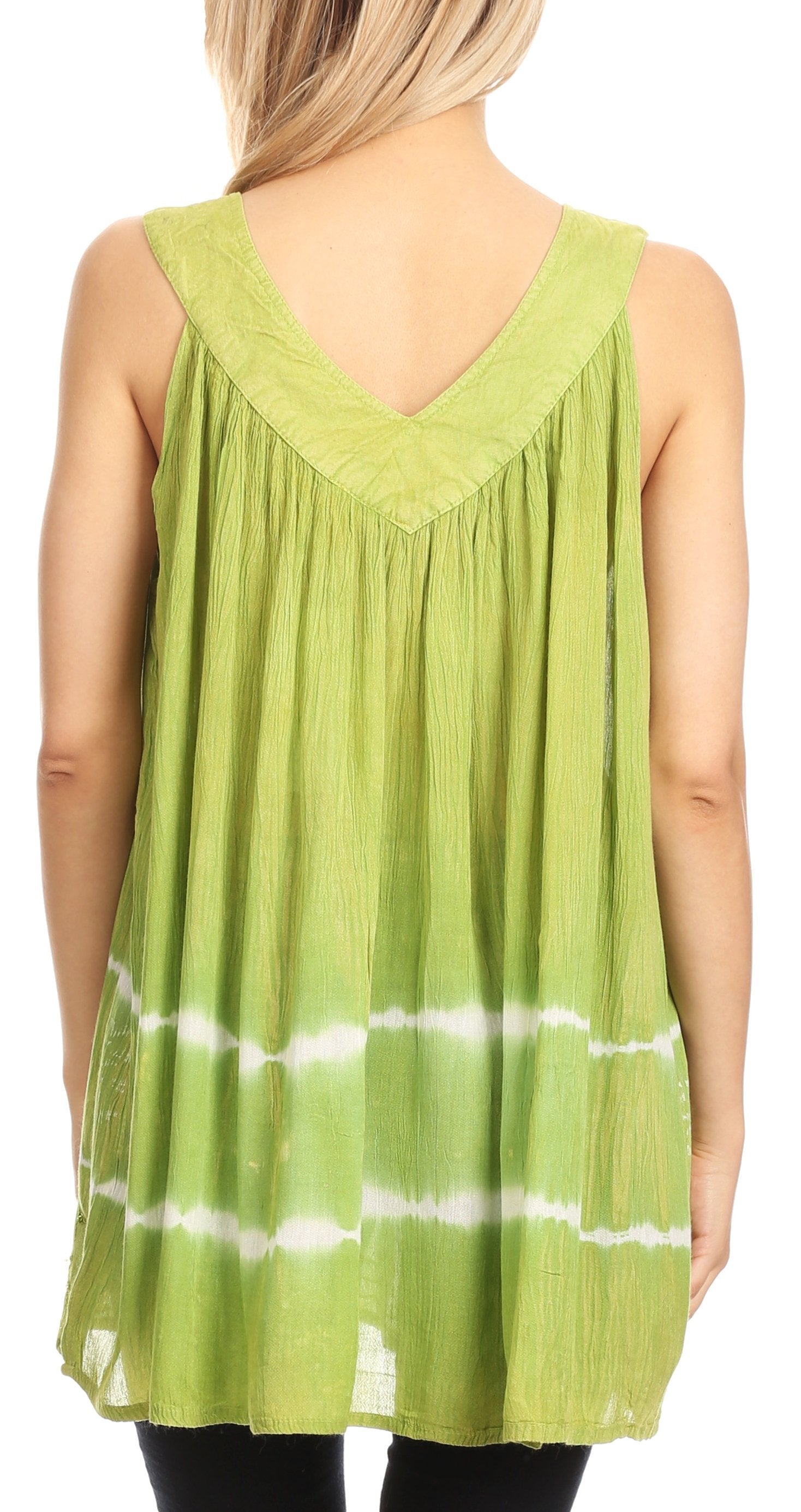 Sakkas Ruth Sequin Embroidered Batik Relaxed Fit Sleeveless V-Neck Top - Concordia Style Boutique