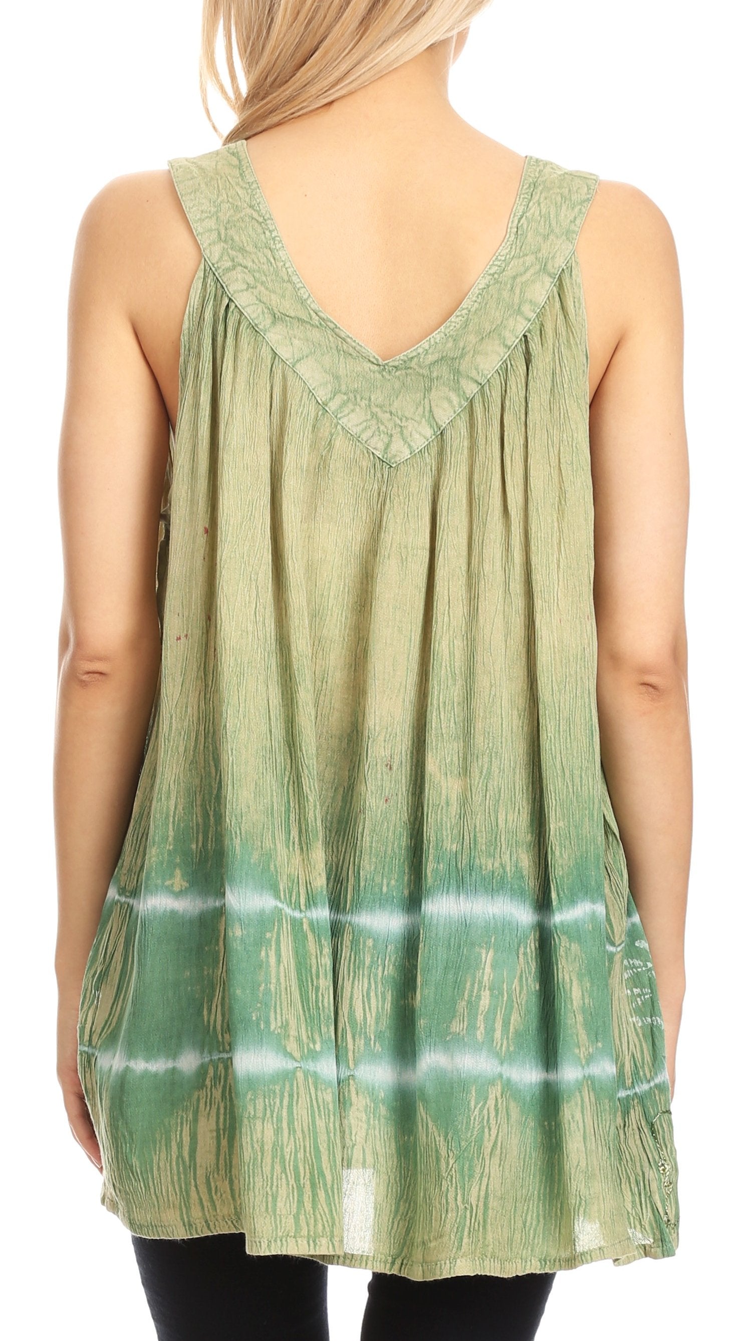 Sakkas Ruth Sequin Embroidered Batik Relaxed Fit Sleeveless V-Neck Top - Concordia Style Boutique