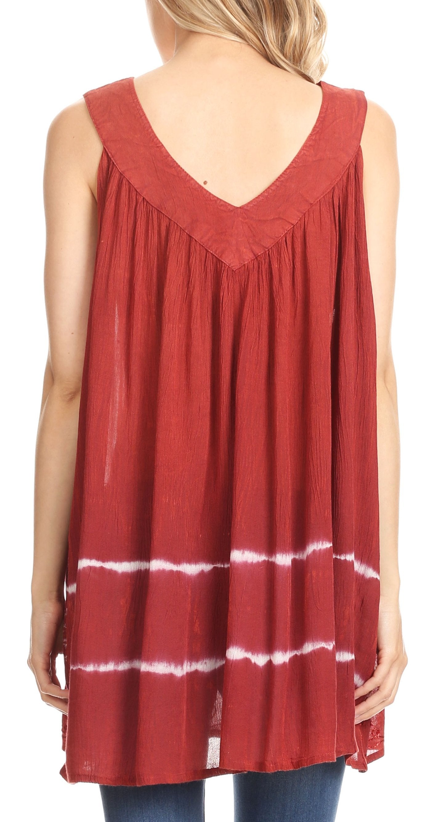 Sakkas Ruth Sequin Embroidered Batik Relaxed Fit Sleeveless V-Neck Top - Concordia Style Boutique