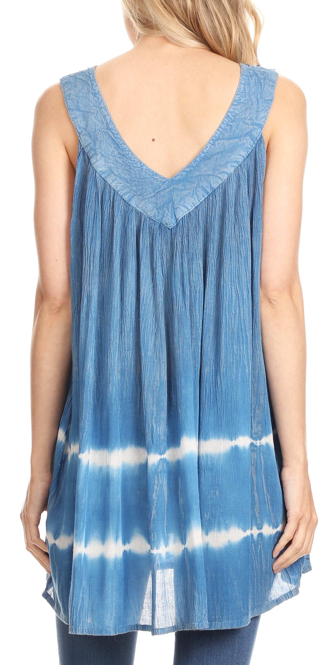 Sakkas Ruth Sequin Embroidered Batik Relaxed Fit Sleeveless V-Neck Top - Concordia Style Boutique