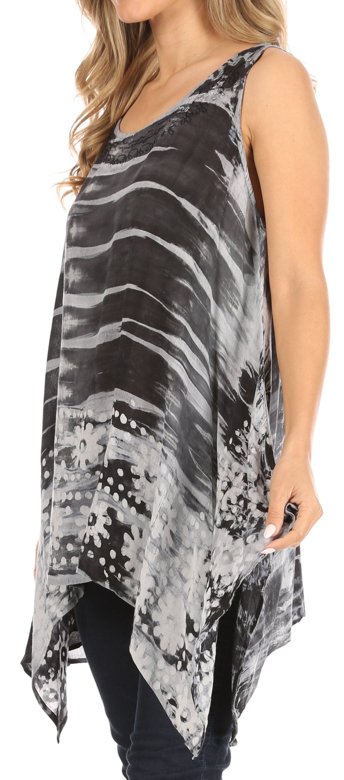 Sakkas Marin Women's Sleeveless Loose Boho Casual Tank Top Blouse Tie-dye & Batik - Concordia Style Boutique