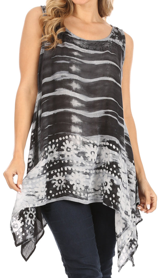 Sakkas Marin Women's Sleeveless Loose Boho Casual Tank Top Blouse Tie-dye & Batik - Concordia Style Boutique