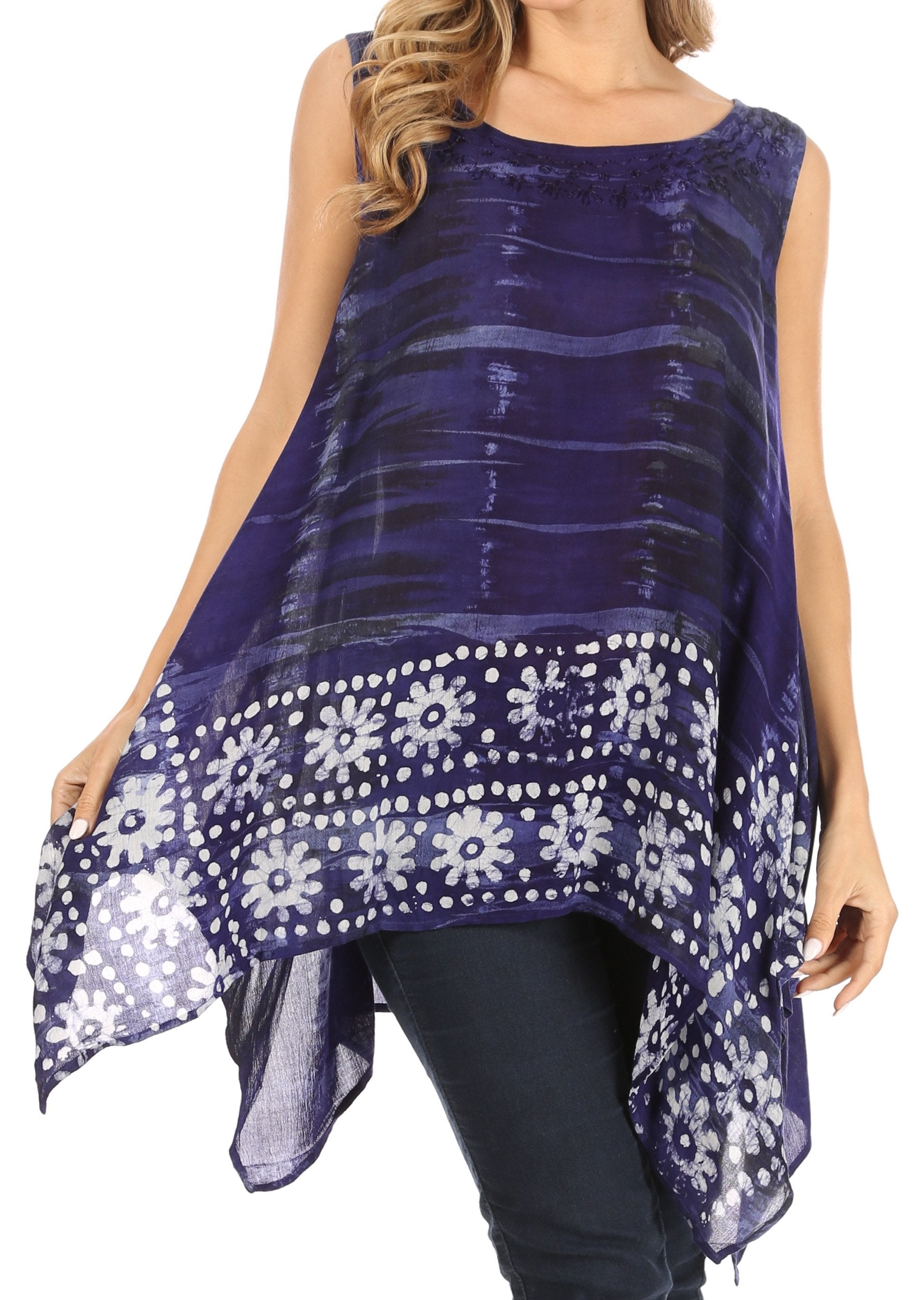 Sakkas Marin Women's Sleeveless Loose Boho Casual Tank Top Blouse Tie-dye & Batik - Concordia Style Boutique