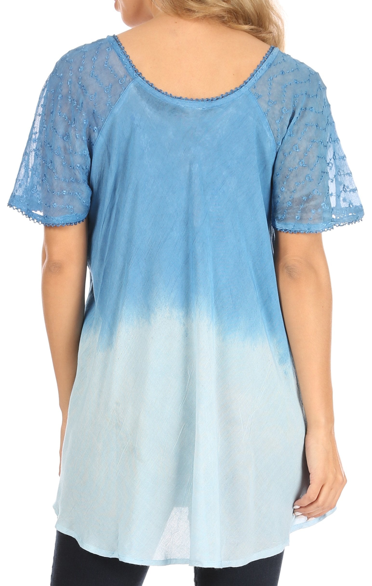 Sakkas Petra Women's Casual Loose Flared Corset Short Sleeve Lace Blouse Top Tunic - Concordia Style Boutique