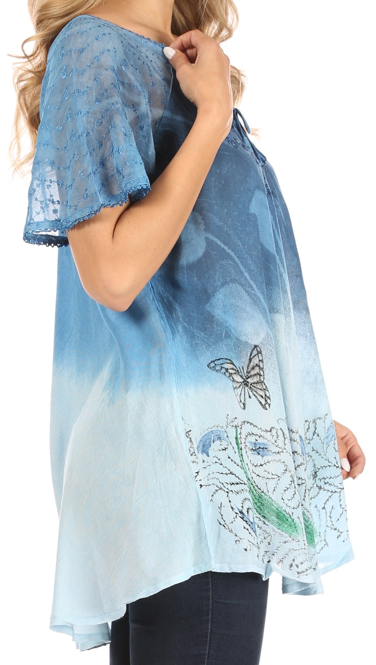 Sakkas Petra Women's Casual Loose Flared Corset Short Sleeve Lace Blouse Top Tunic - Concordia Style Boutique