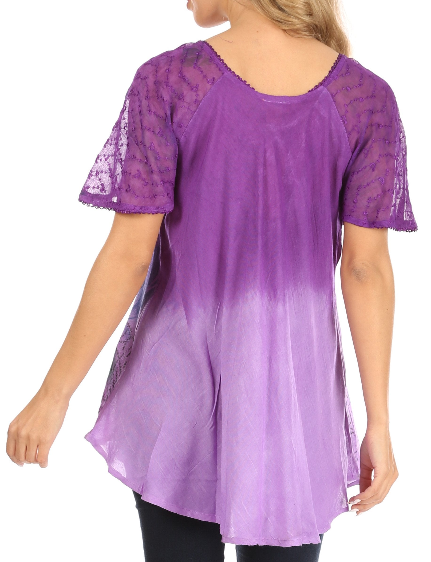 Sakkas Petra Women's Casual Loose Flared Corset Short Sleeve Lace Blouse Top Tunic - Concordia Style Boutique