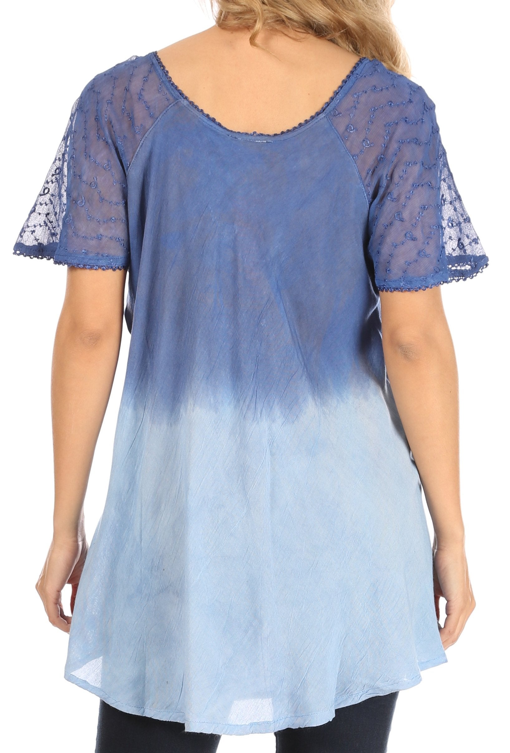 Sakkas Petra Women's Casual Loose Flared Corset Short Sleeve Lace Blouse Top Tunic - Concordia Style Boutique