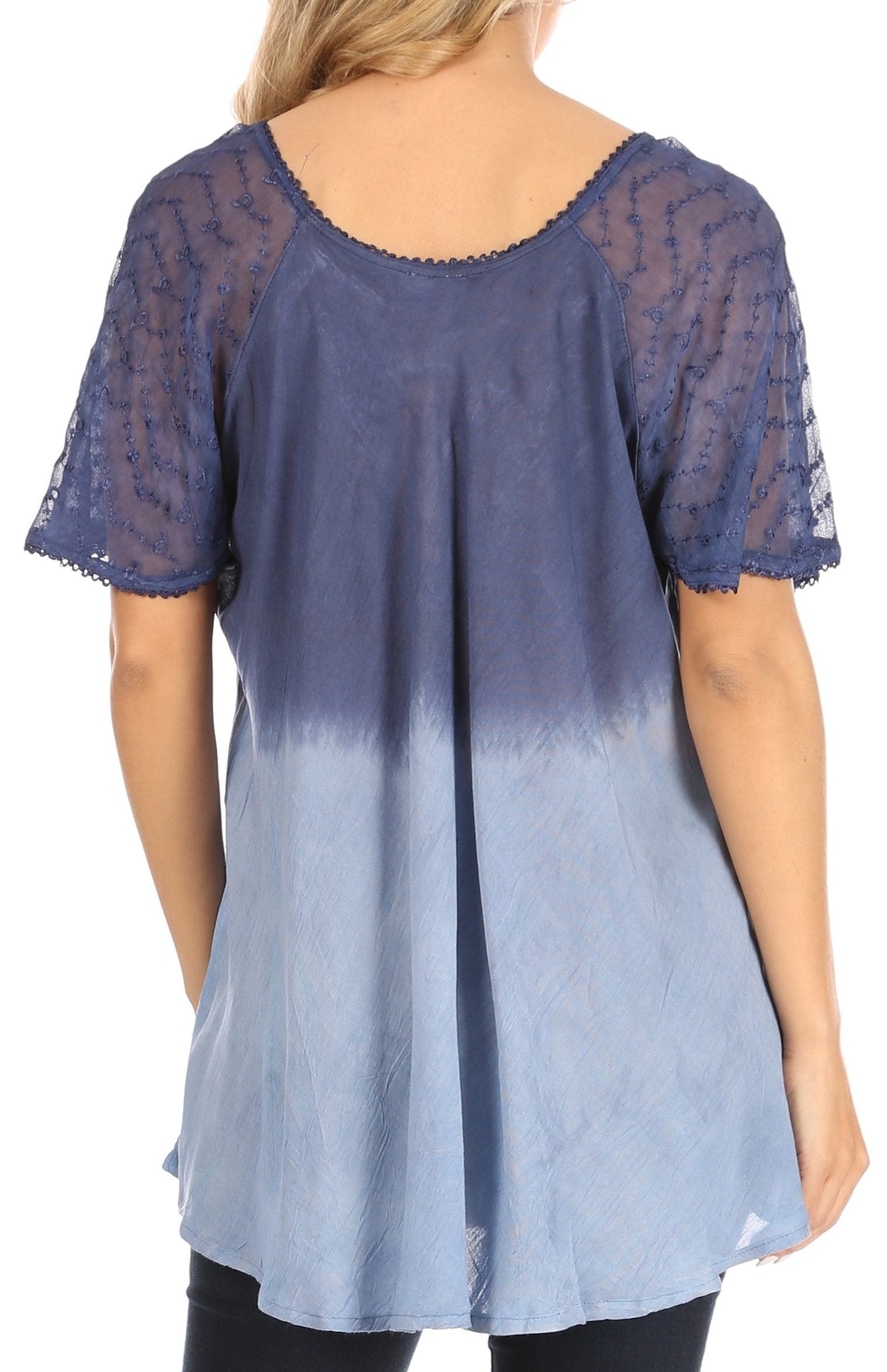 Sakkas Petra Women's Casual Loose Flared Corset Short Sleeve Lace Blouse Top Tunic - Concordia Style Boutique