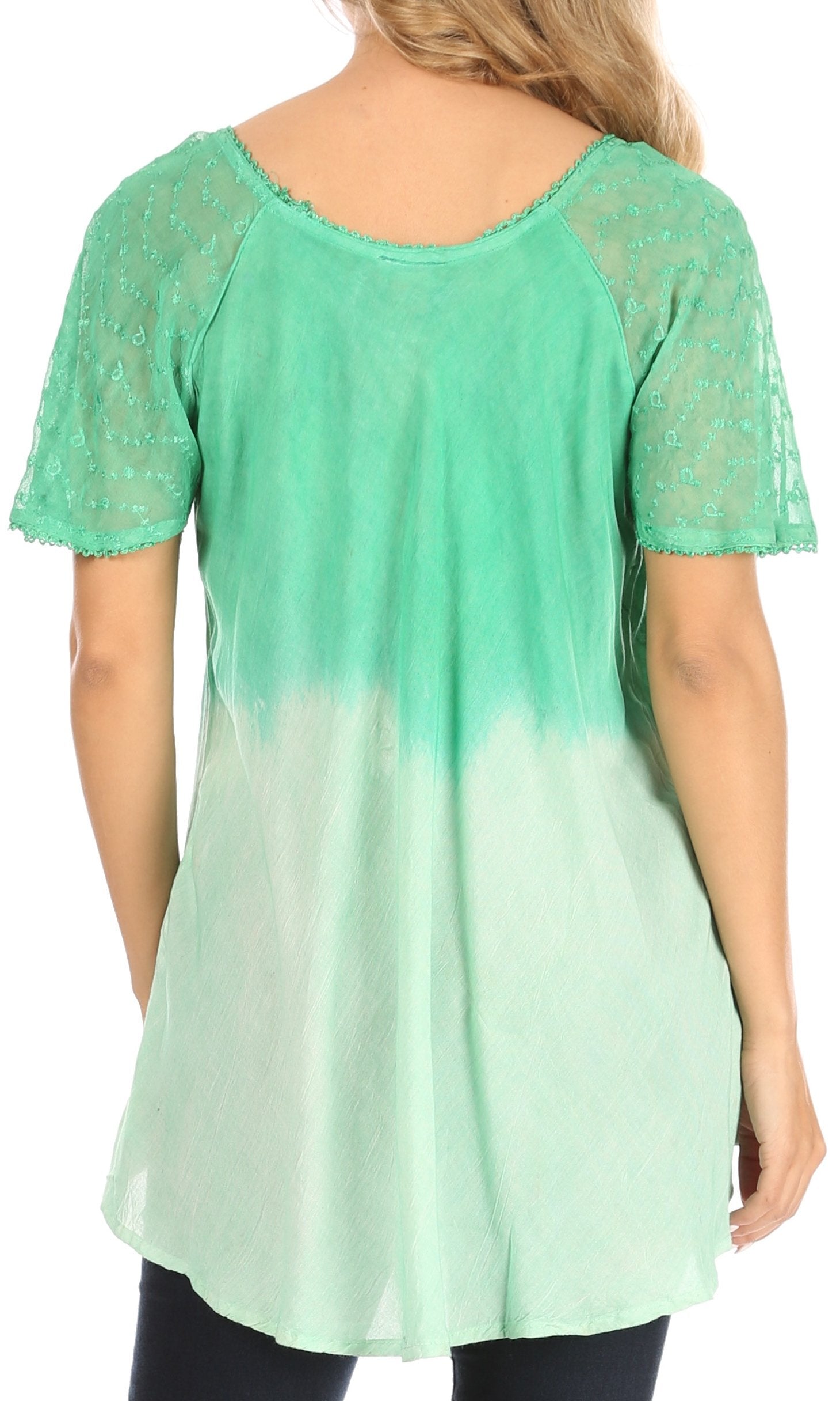 Sakkas Petra Women's Casual Loose Flared Corset Short Sleeve Lace Blouse Top Tunic - Concordia Style Boutique