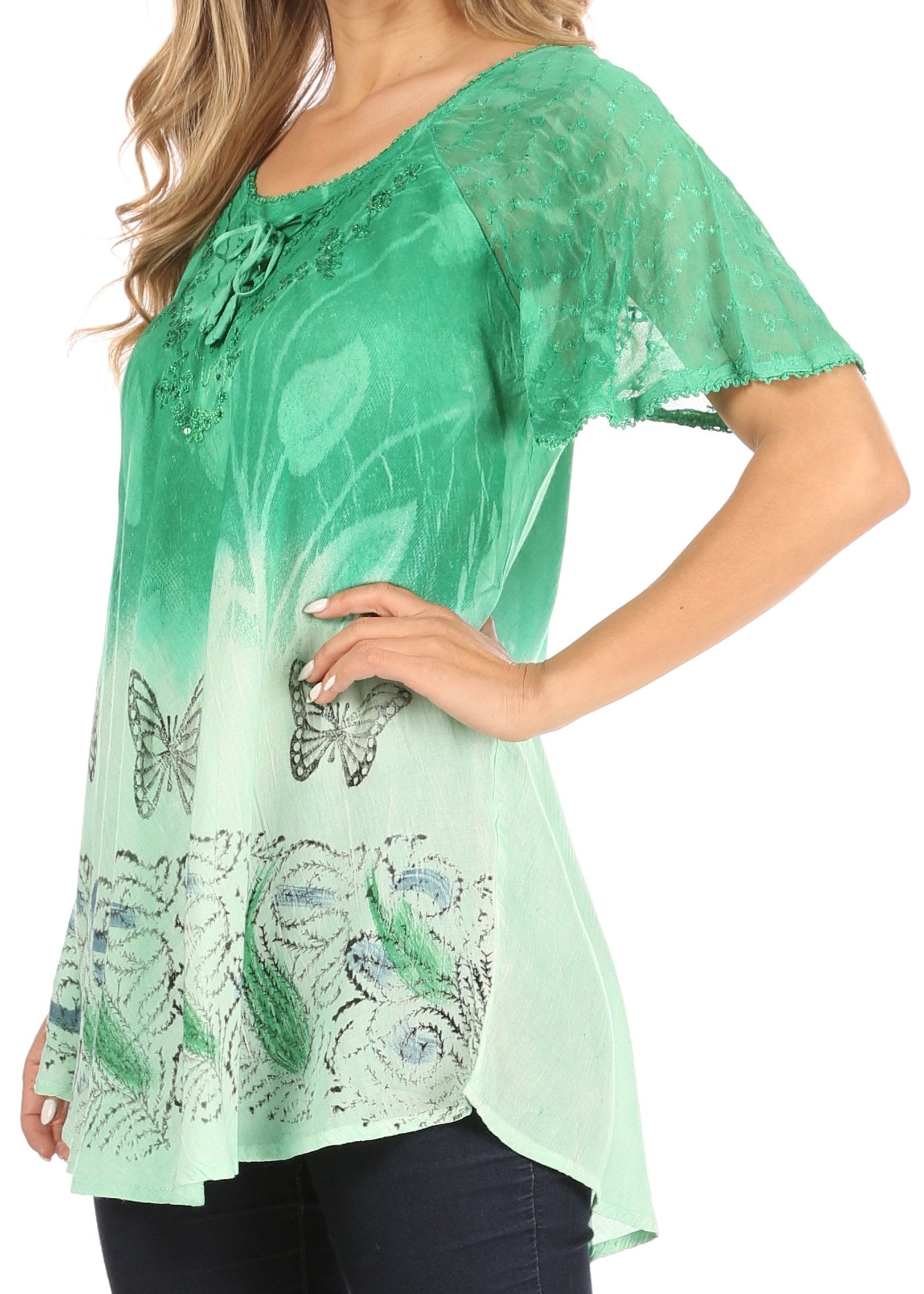 Sakkas Petra Women's Casual Loose Flared Corset Short Sleeve Lace Blouse Top Tunic - Concordia Style Boutique